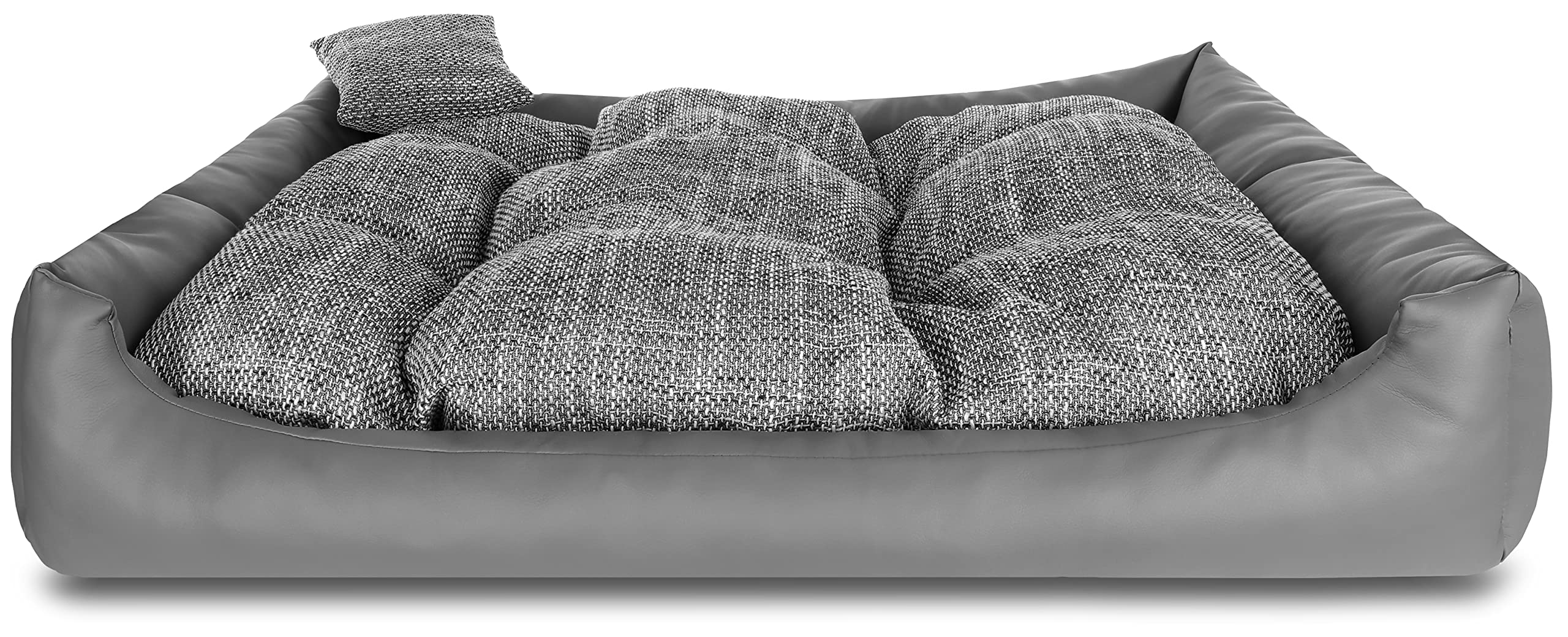 NELKE Hundebett Grosse Hunde Kunstleder Hundekorb Grau Hundekörbchen XXL 100x80cm große waschbar Hundesofa mit Hundekissen orthopädisches Hundecouch kuschelig Dog Bed Large
