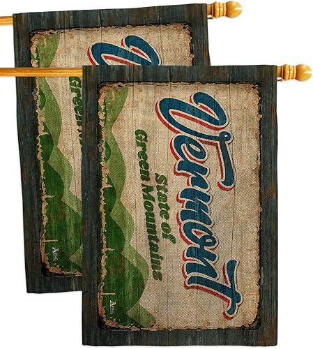 Vermont - Bandera de arpillera vintage para casa – Paquete de 2 unidades de Estados Unidos regionales de Estados Unidos, territorios estadounidenses