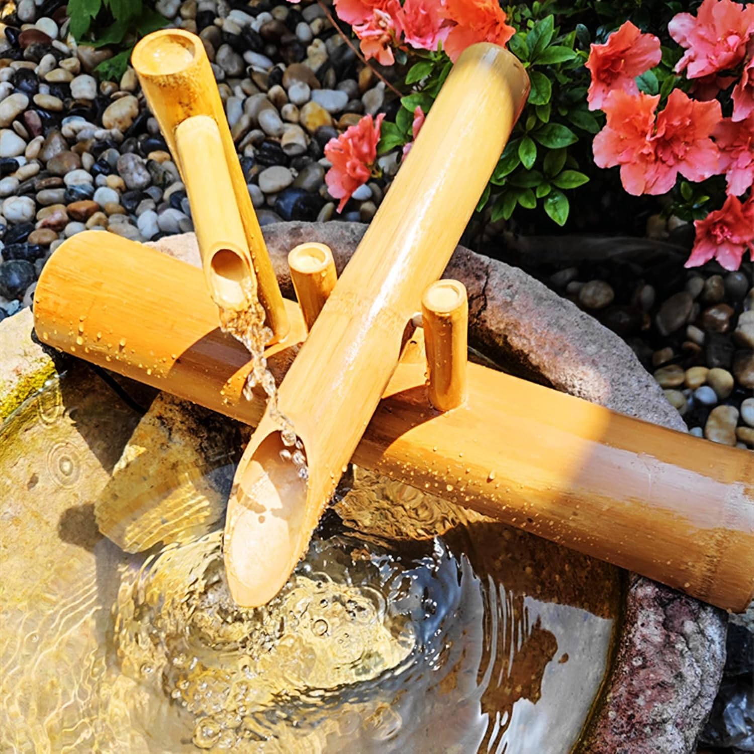 asdchZen Solar Water Fountain With Pump,16" Solar Bamboo Fountain Feng Shui Zen Fountain Kit, Outdoor Bamboo Fountains Outdoor Tabletop Fountains, For Indoor Outdoor Backyard Lawn