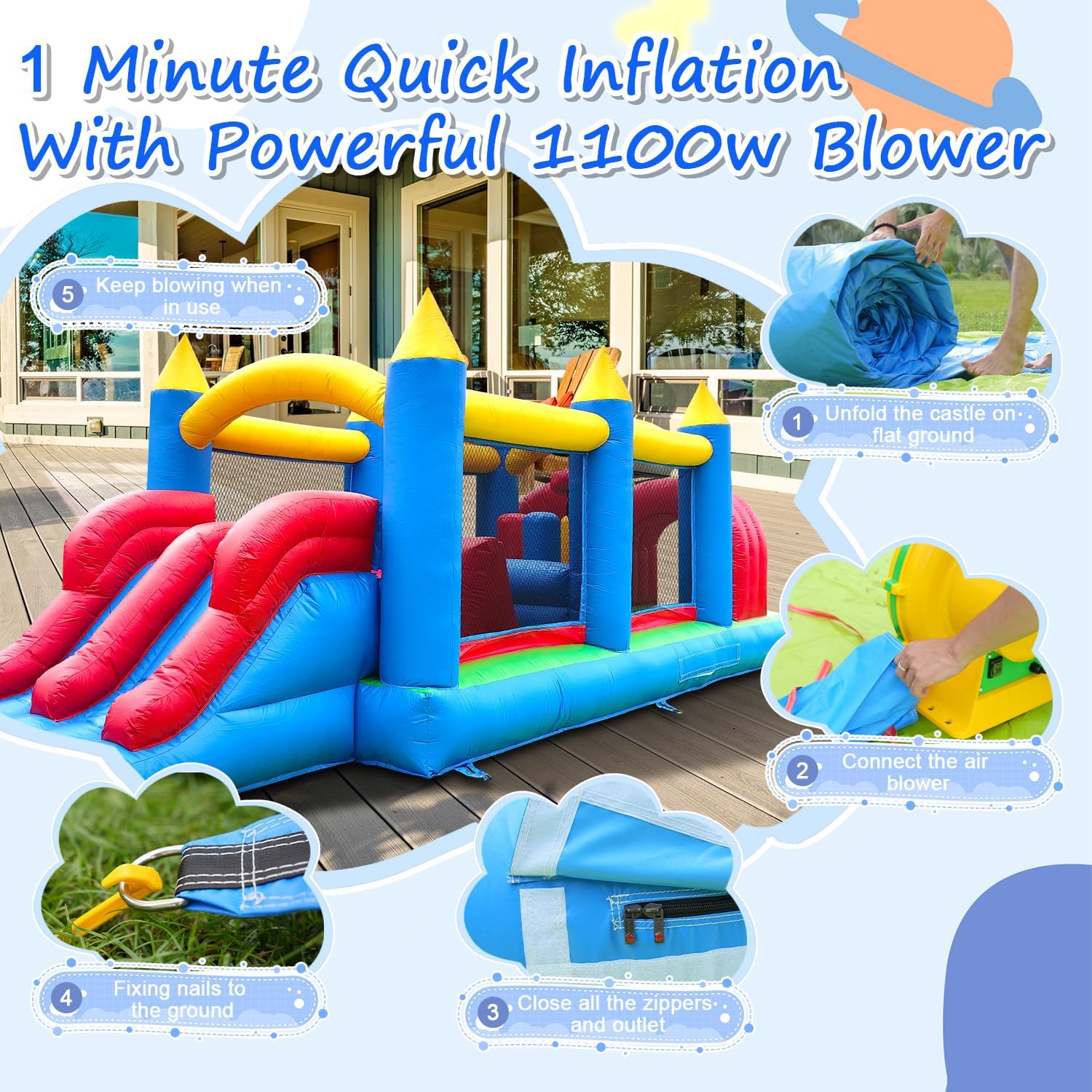 24FT Commercial Bounce House,100% PVC Inflatable Obstacle Course Bounce House for Big Kids Adult with Dual Racing Slides,Crawl Tunnels, Climbing,Obstacle Great for Party Backyard School Event