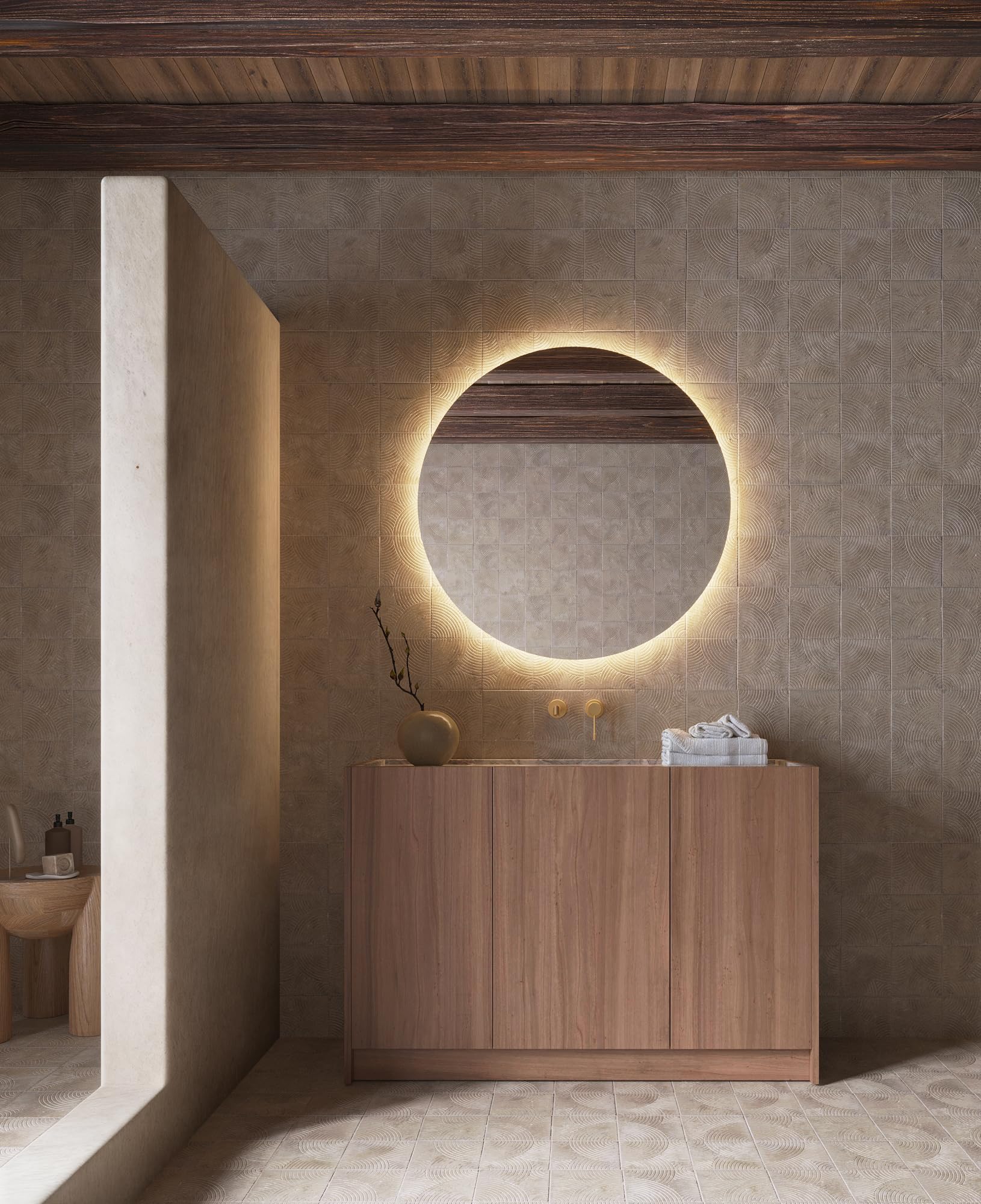Mice - Espejo Redondo de Pared con Iluminación LED luz cálida (3.000k), Retroiluminado - Espejos de Dormitorio, Maquillaje, Baño, Vestidor con Luz Led Ø 80 cm