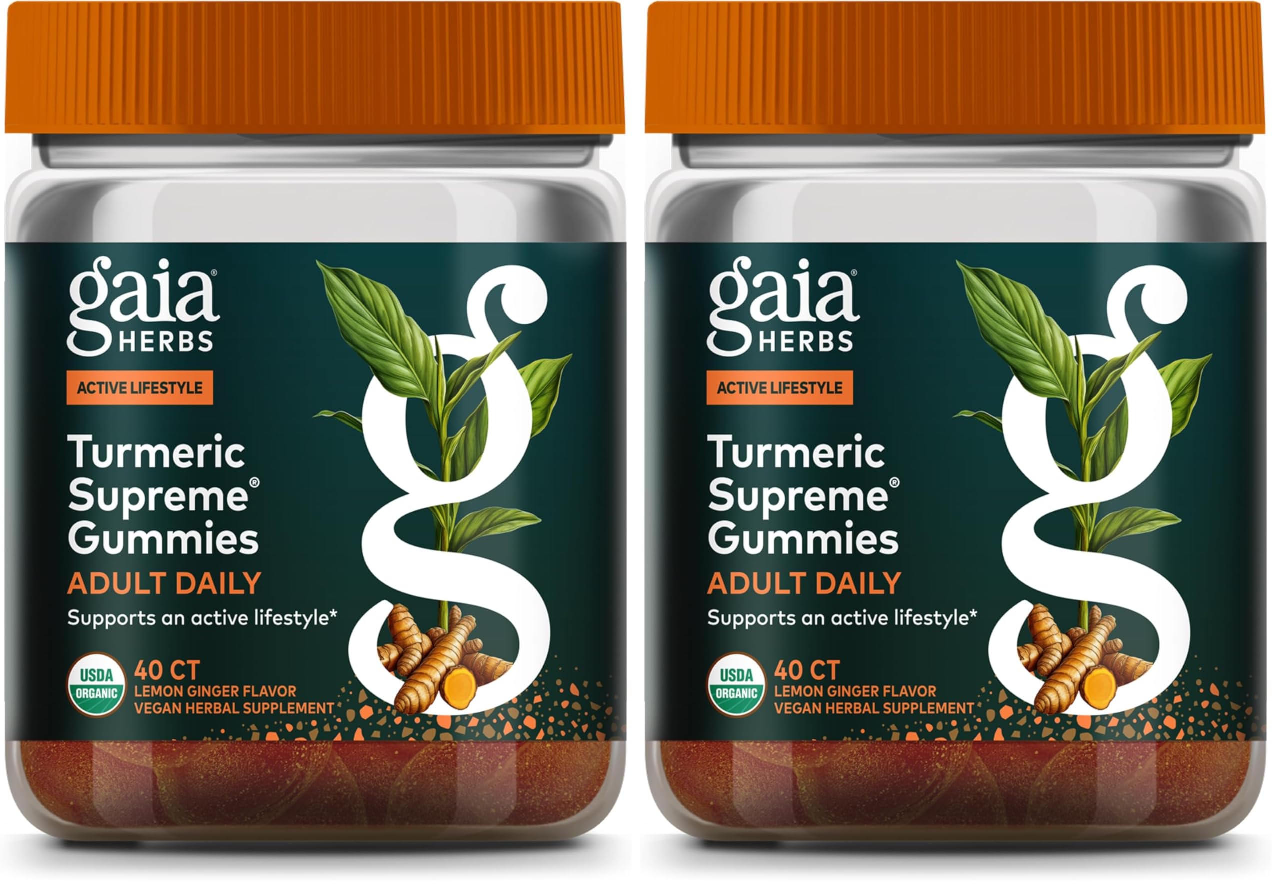 Gaia Herbs Turmeric Supreme Adult Daily - Daily Support for Healthy, Active Lifestyle* - USDA Certified Organic Blend of Turmeric & Supportive Herbs - 40 Vegan Gummies (20-Day Supply) (Pack of 2) 40 Count (Pack of 2)