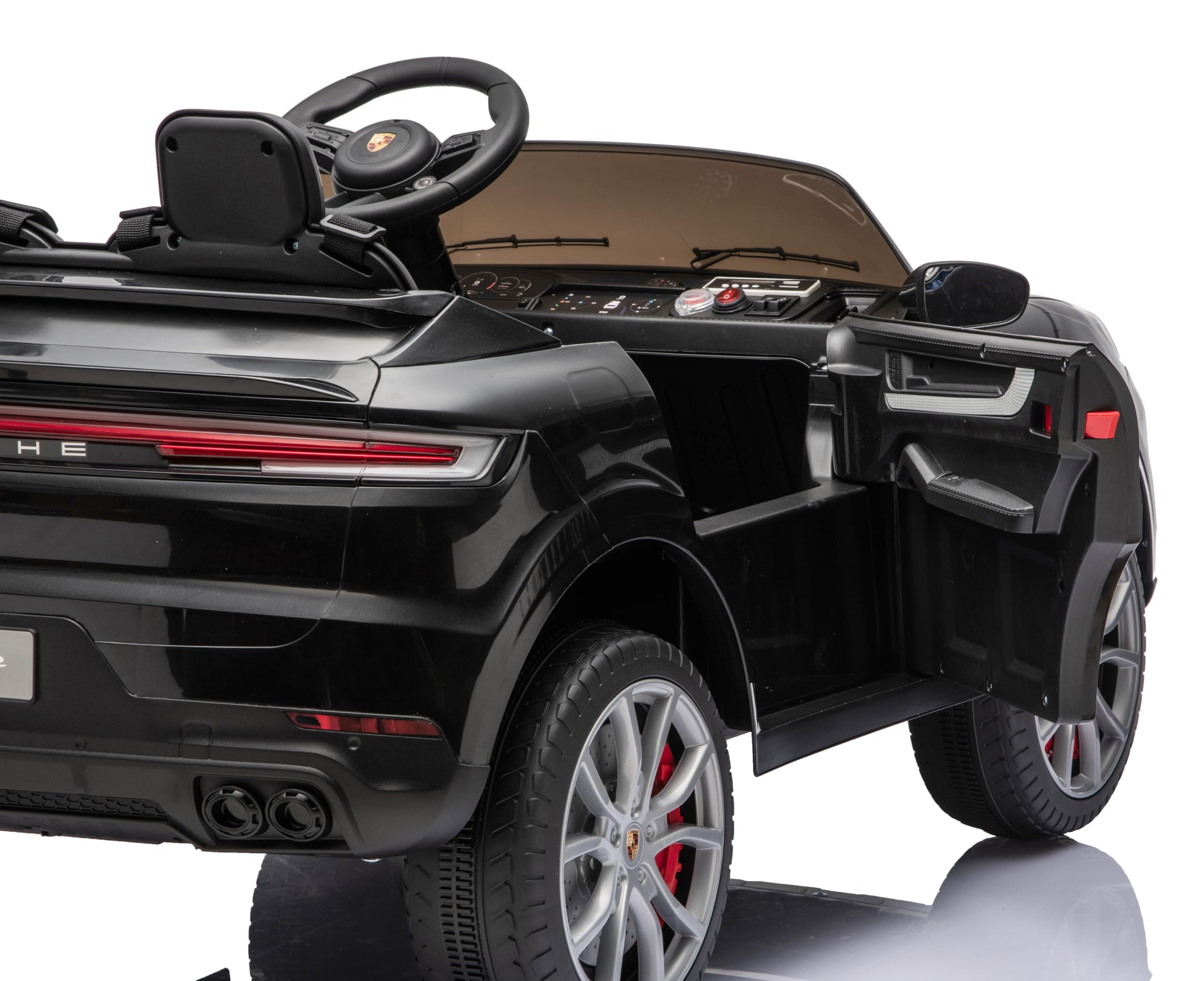Porsche Cayenne 24V Maxi SUV Elettrico per Bambini 2 Posti Macchina Elettrica con Telecomando Due Cinture a 3 Punti Luci LED Bluetooth Carico Massimo 60 Kg (Nero)