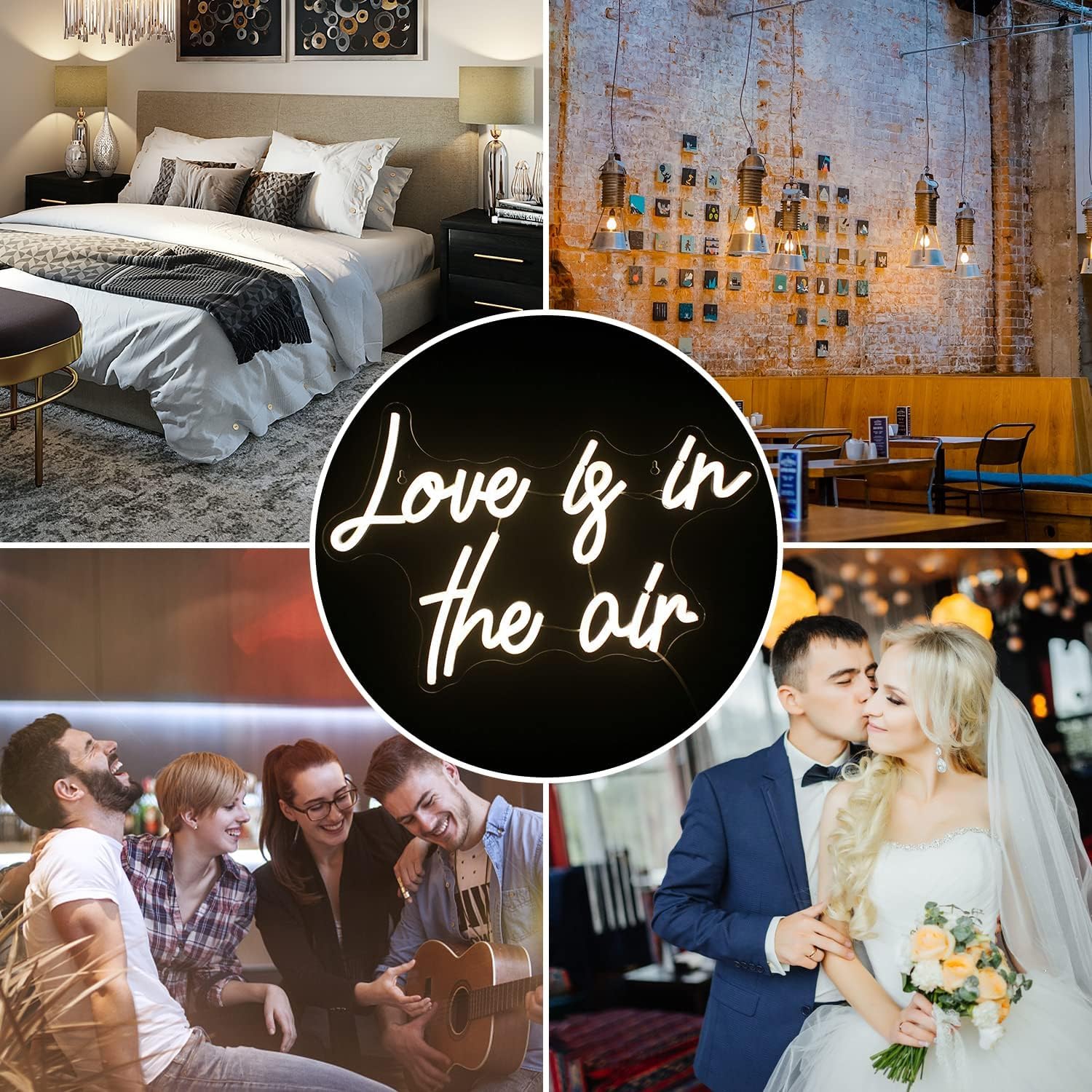 Looklight Neonowy znak "Love is in The Air", ciepła biel, LED, do dekoracji ścian, zasilany przez USB, litera, neonowa lampa, do sypialni, domu, baru, zaręczyn, na ślub, urodziny, przyjęcie, prezent