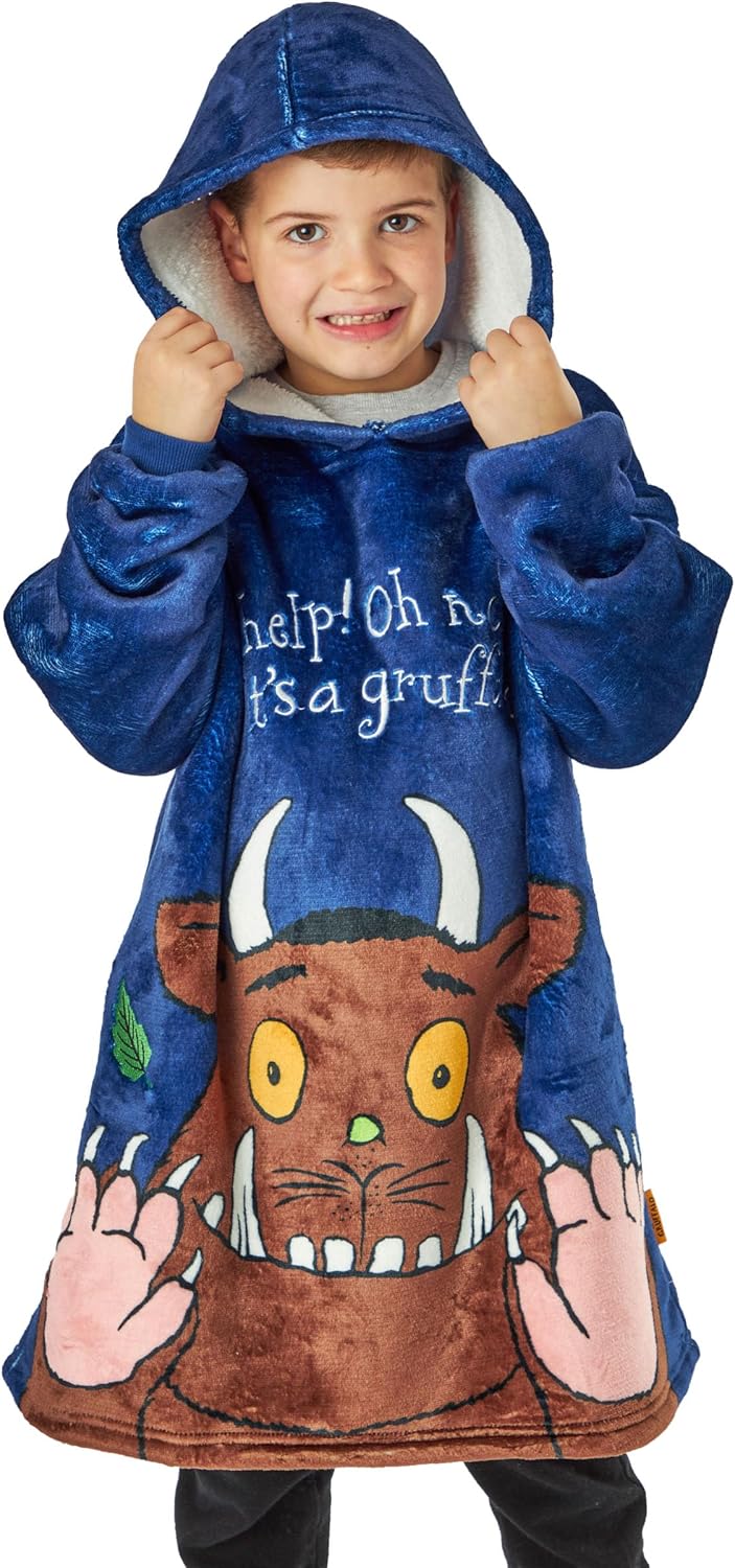 Gruffalo The Boys Wearable Hooded Blanket | Kids Blue All Over Print Fleece Hoodie | Snuggle Pullover Storybook Loungewear