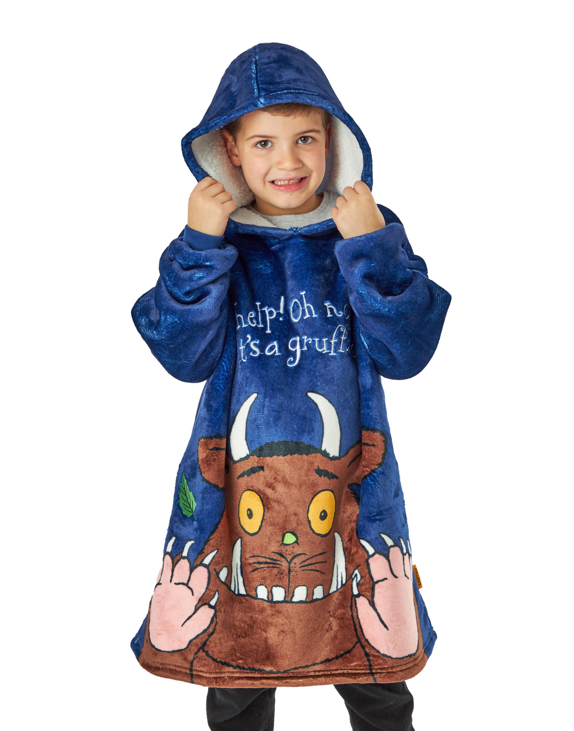 Gruffalo The Boys Wearable Blanket | Kids Blue All Over Print Fleece Hoodie | Warm & Cosy Heavyweight Snuggle Hooded Pullover | Classic Storybook Loungewear Gift for Children