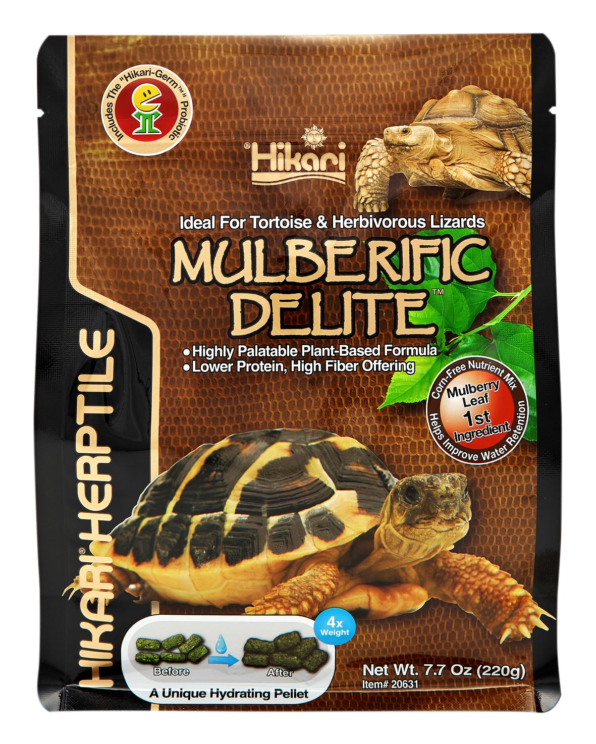 Hikari Mulberific Delite Tortoise Food & Iguana / Herbivorous Lizard Probiotic Pellets (220g)