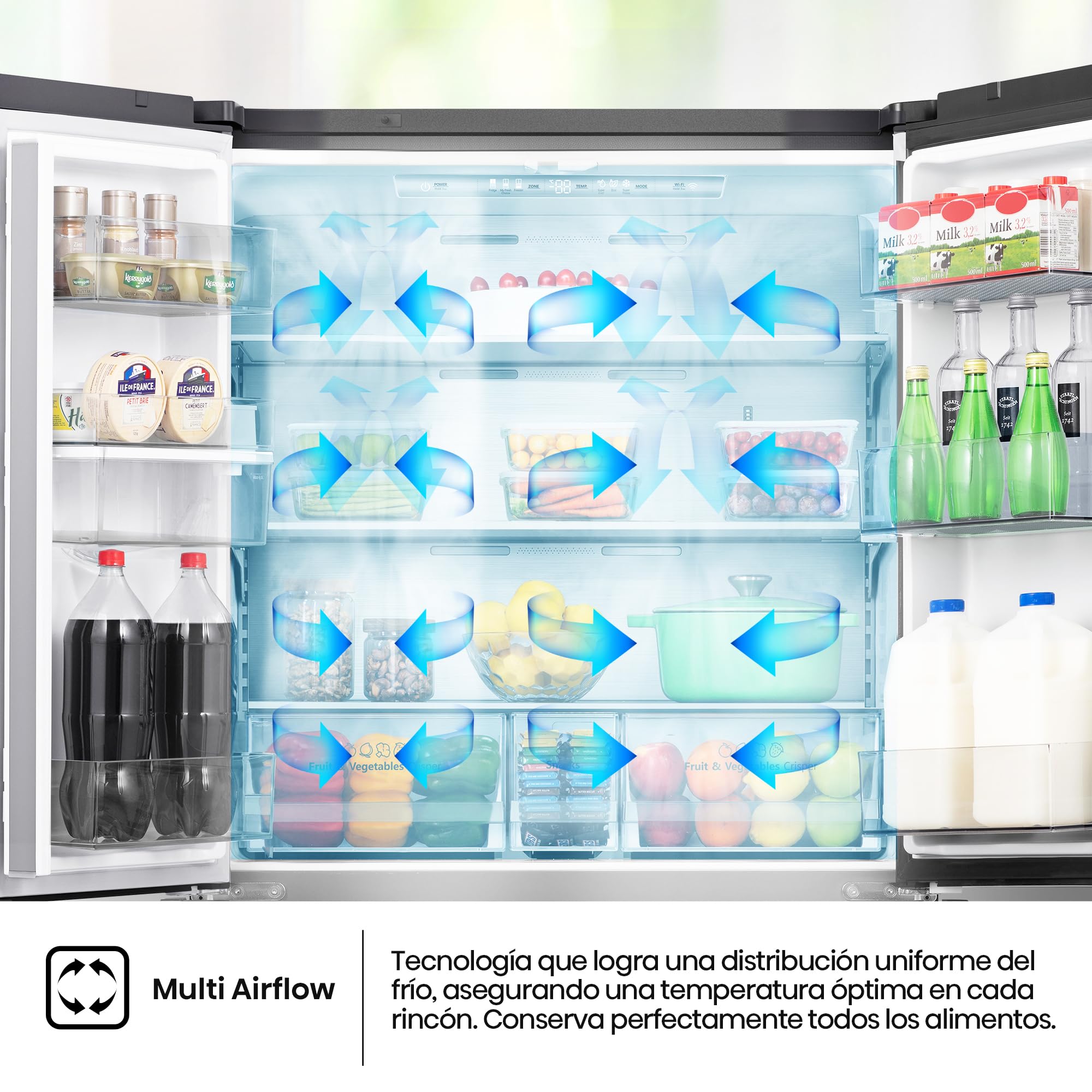 Hisense RF749N4SWFE - Frigorífico Americano Puerta Francesa Total No Frost, 579L,179cm, Metal-Tech Cooling, My Fresh Choice, Multi Airflow, Dispensador Agua con Depósito, Inverter, WiFi, Dark Inox