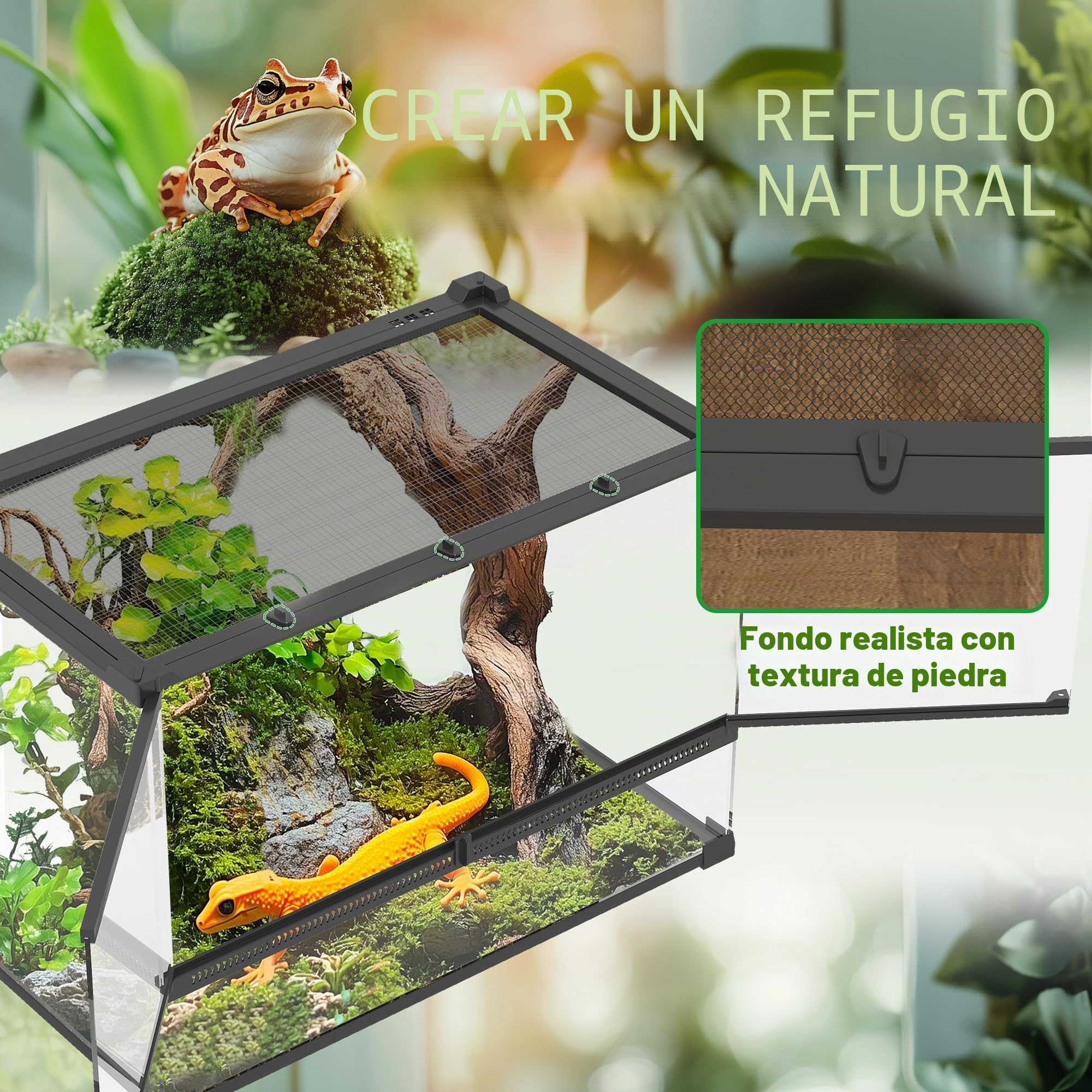 PawHut Caja para Reptiles, caja de cría de Reptiles, Hábitat de Terrario con Cierre de Seguridad por Rotación, Ventilación Frontal, Sin Montaje Requerido, 50 x 30 x 35 cm, Negro