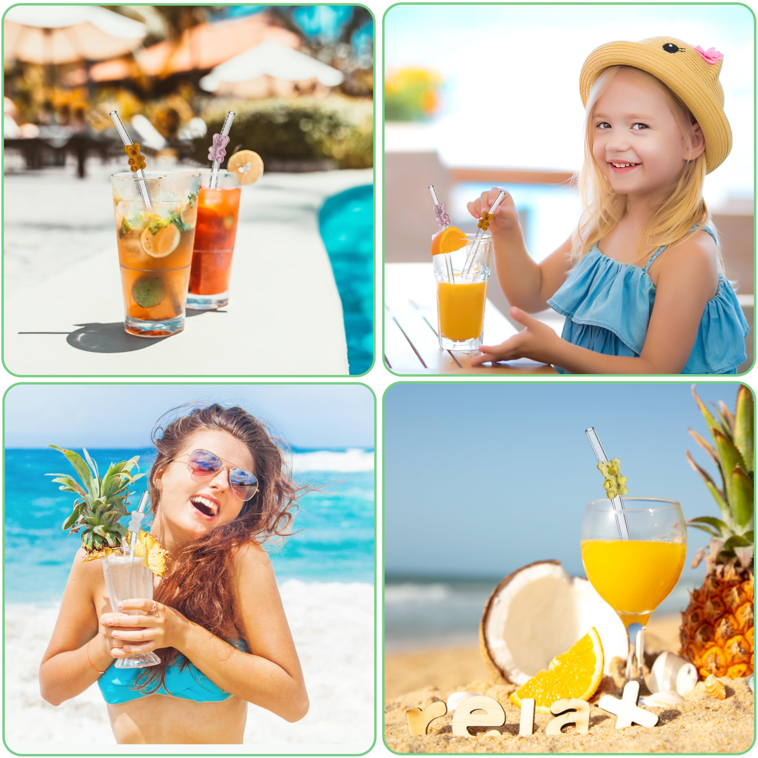 Cannucce di vetro riutilizzabili 10 pezzi con 2 spazzole per la pulizia, per cocktail, frullati, frullati, succhi di frutta, tè