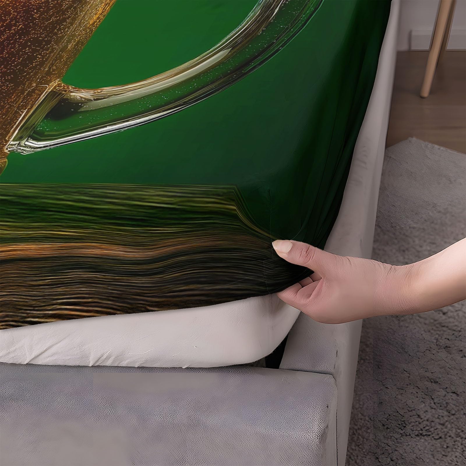 Delicato Bicchiere Di Vino Birra Lenzuola con Angoli Lussuose, Verde Lenzuolo con Angoli per Bambino e Adulto, 200 x 200 cm Profondità 30 cm, Lenzuola Resistenti allo Sbiadimento