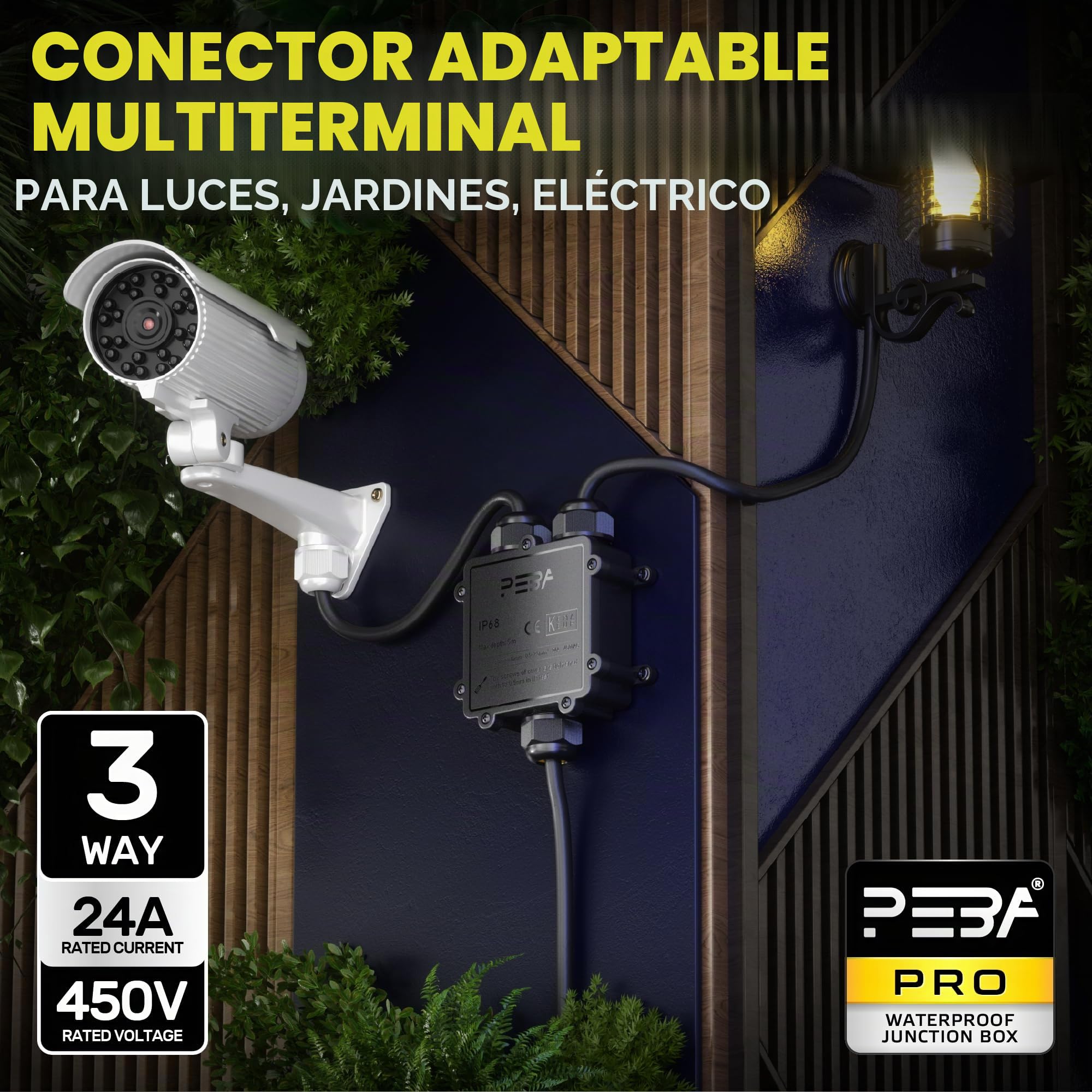 PEBA® Cajas de Conexiones Impermeables IP68, Conector de cable estanco,Caja de conexiones de conector de cable Exterior de 3 vías, Apto para cables Ø4-14 mm Caja Conexiones Negro,1 piezas