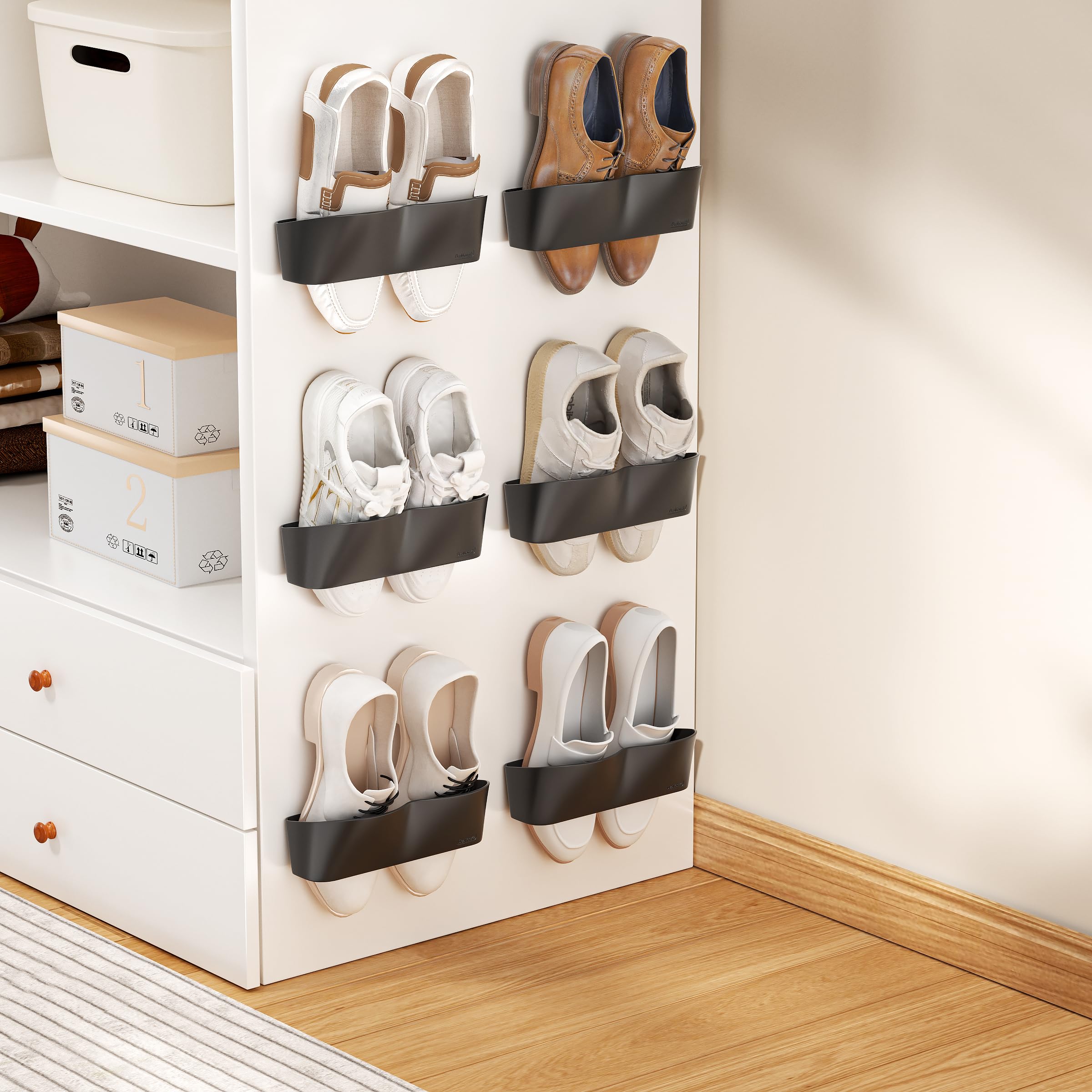 Photo 1 of DegMongee 6-Pack Black Wall Mounted Shoe Rack