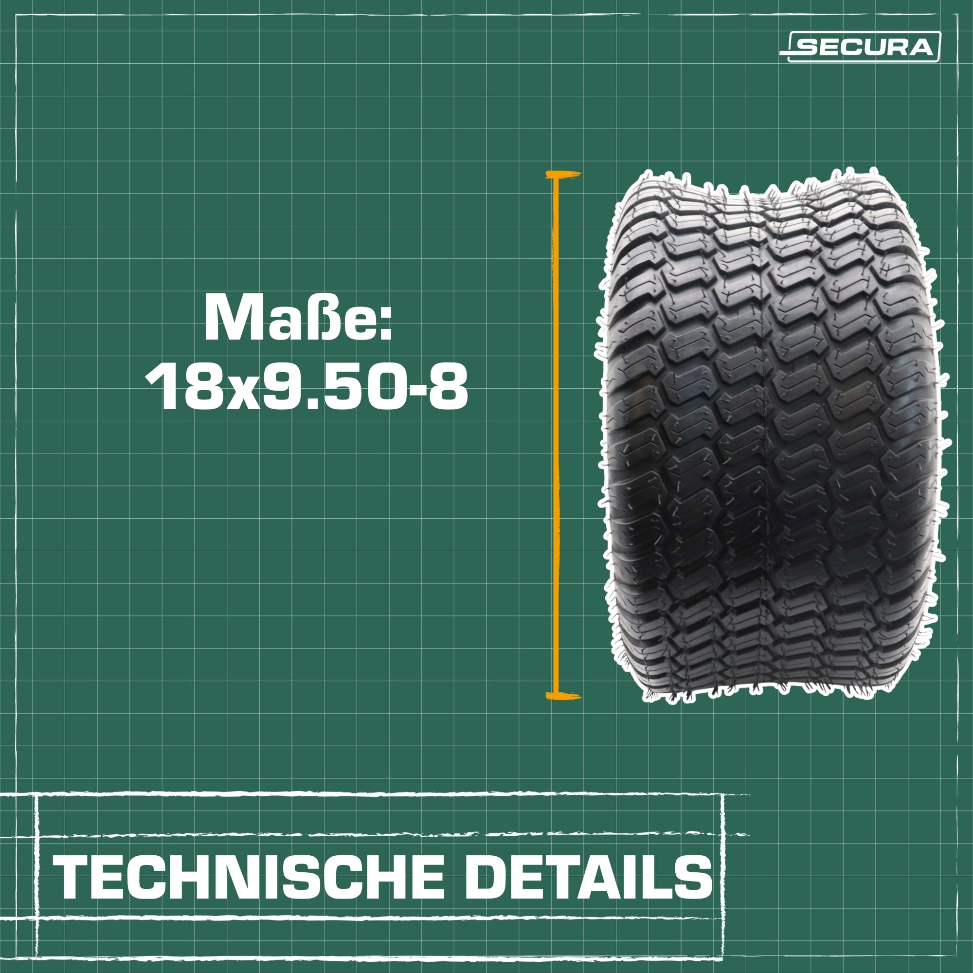 SECURA 2x Pneus + 2 Chambres à air 18x9.50-8 valve droite pour tondeuse autoportée