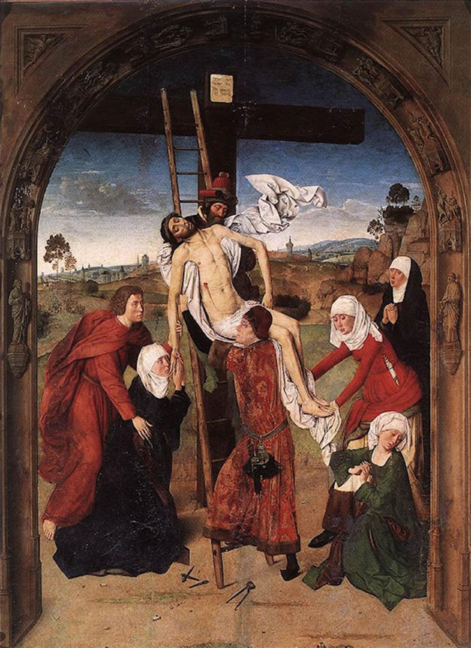 Tableau Retable de la passion Dirck Bouts pour décoration salon chic - 5