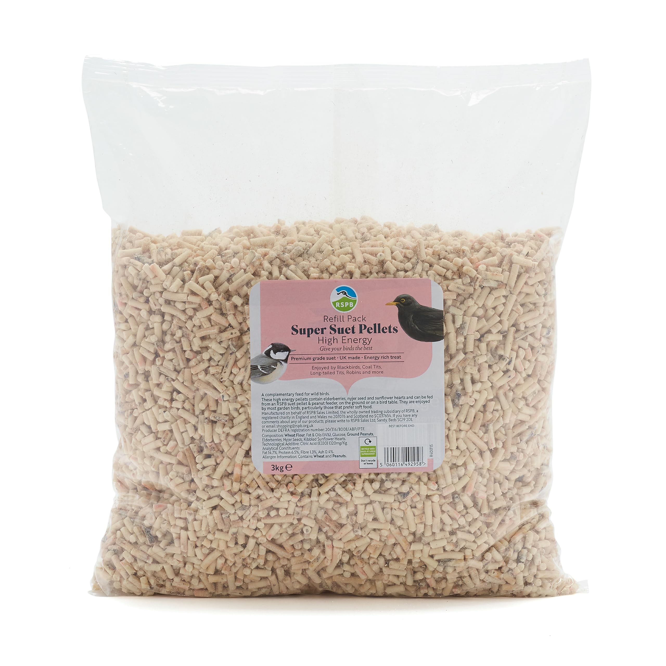 RSPB - Winter Suet Pellets, Wild Bird Food for Small Birds, Robins, and Common Garden Breeds, with Raisins, Suitable for Year-Round Feeding, Made in the UK (High Energy Sprinkles) (3kg Refill)