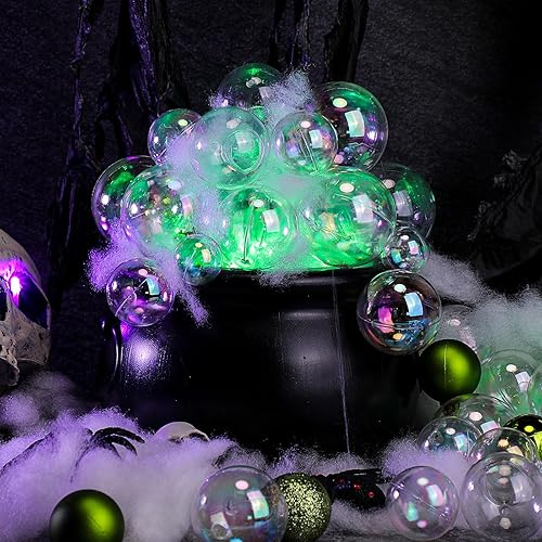 Miniatura 8 de 43 piezas de calderos de Halloween, caldero de plástico negro de 7.9 pulgadas con asa, adornos de bolas, algodón artificial, tira de luces y