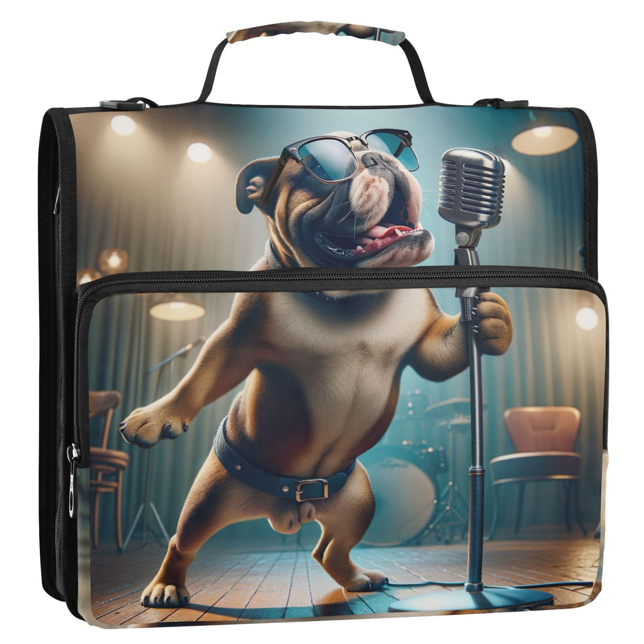 Zipper Binder Organizer Funny Bulldog Cute 1.5 Inch 3 Ring Binders Heavy Duty Floral School Binders Bag with Shoulder Strap Storage Portfolio Folder with Handle — image 1