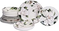 Vista 1 de Bico Magnolia - Juego de vajilla floral de cerámica de 12 piezas, servicio para 4, incluye platos llanos de 11 pulgadas, platos de ensalada de 8.75