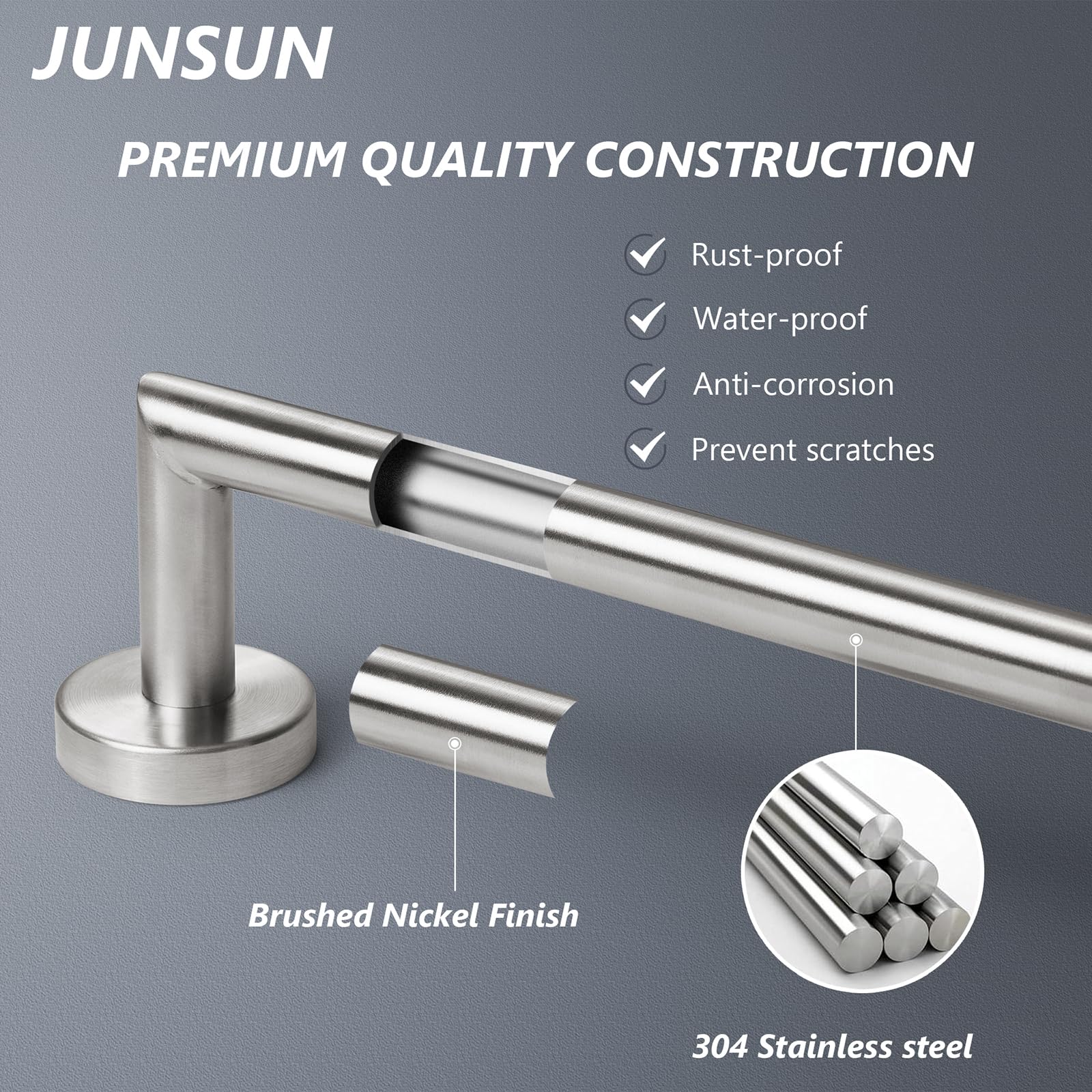 JunSun Toallero de baño de níquel cepillado de 9 pulgadas, toallero montado en la pared, soporte para toallas de mano de baño, decoración moderna del hogar, barra de toalla de baño, accesorios de