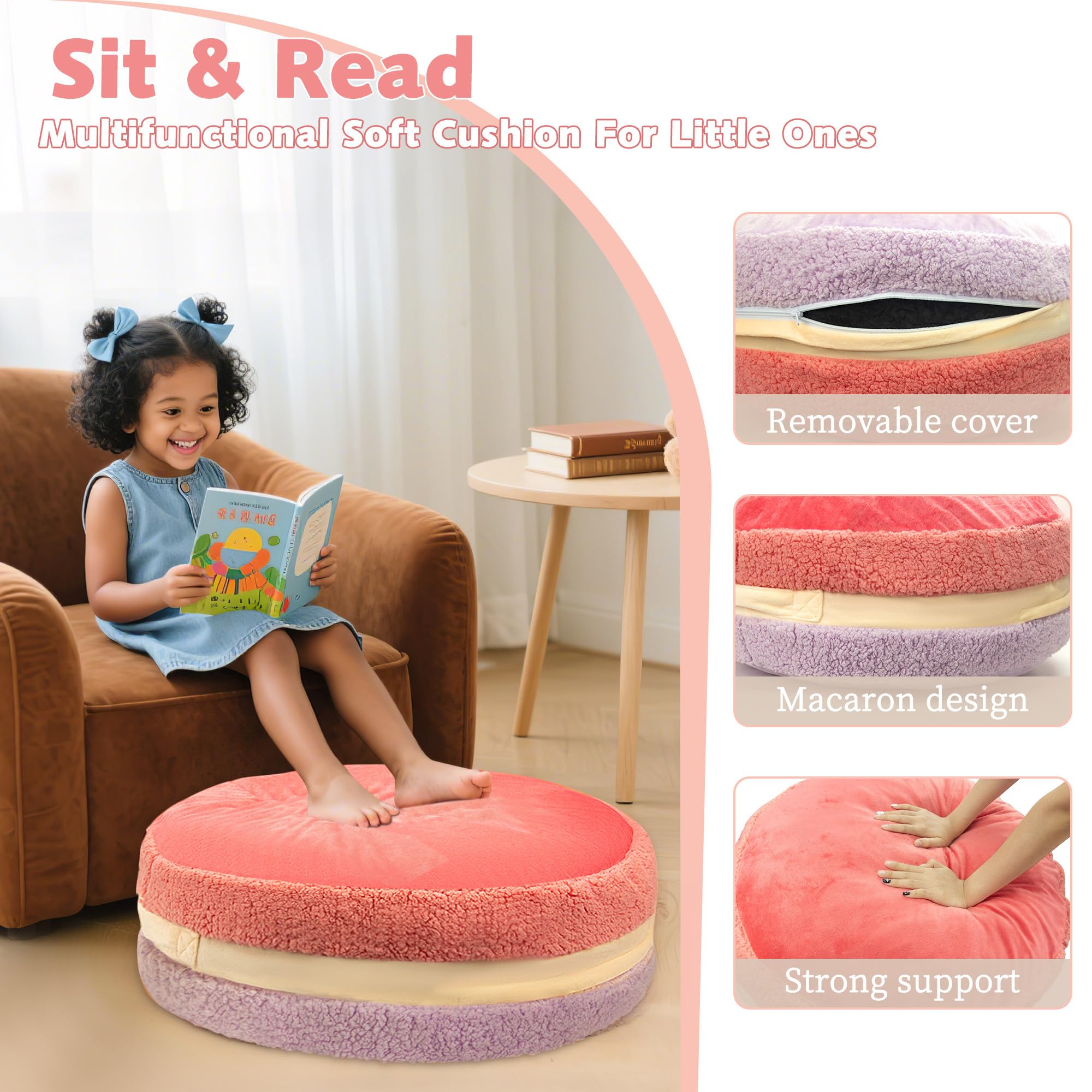 Coussin de pouf en forme de macaron avec rembourrage inclus, repose-pieds pour enfants, adolescents et adultes, pouf ottoman en peluche Sherpa