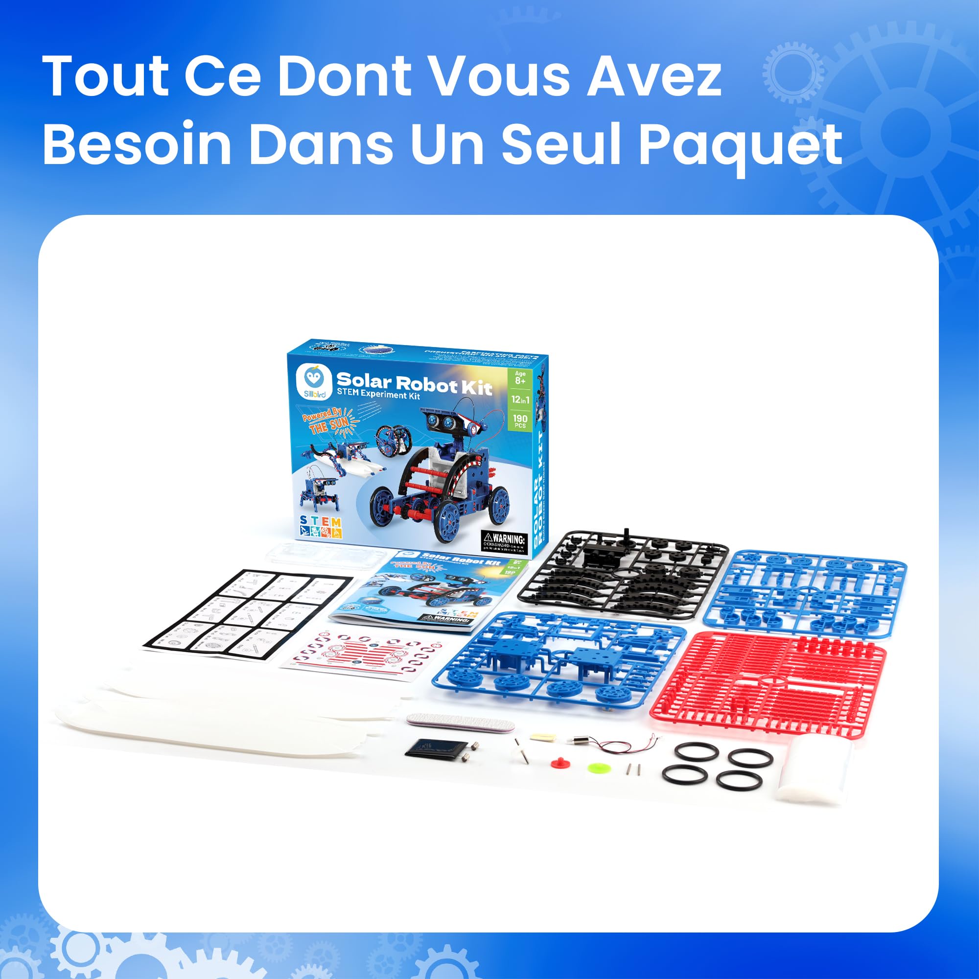 Sillbird Robot Solaire,12 en 1 STEM Robot Jeux de Construiction, Science Éducatif Kit de Construction Jouets, DIY Cadeau pour Les Garçons de 8-12 Ans (190 Pièces)