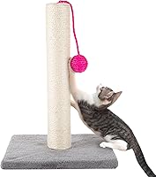 PETMAKER 17-Inch Gray Cat Scratching Post with Sisal Rope Pole & Pink Hanging Ball Toy - Perfect for Kittens & Adult Cats