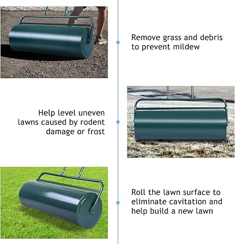 Miniatura 6 de Goplus Rodillo de césped, empujartirarremolcar detrás del aguarodillo de acero relleno de arena con mango en forma de U, rodillo de patio para