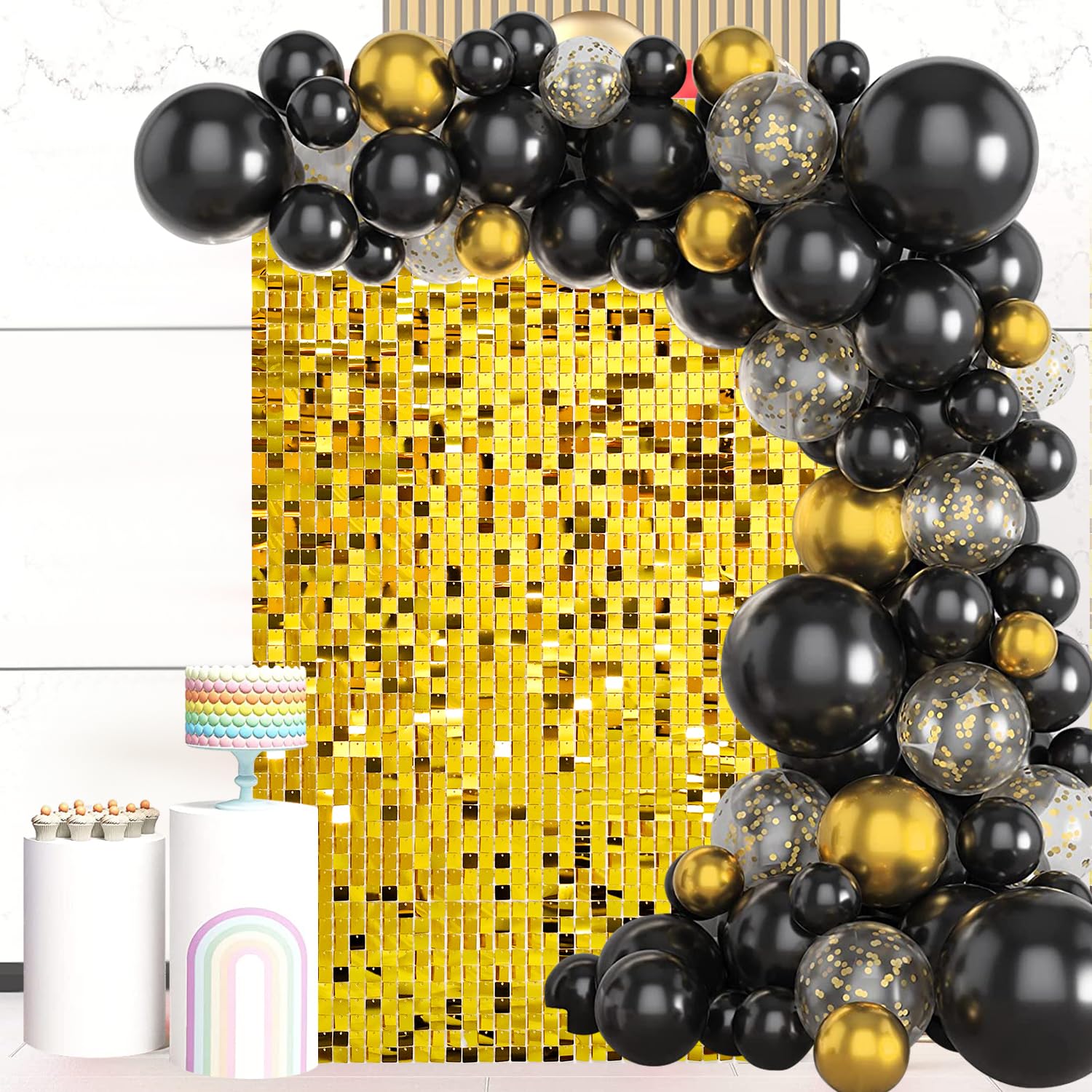 Gold Shimmer Wall Backdrop 24 Panels Cover 6 x 4 Ft, Photo Backdrops for Wedding,Anniversary,Birthday,Party Decoration