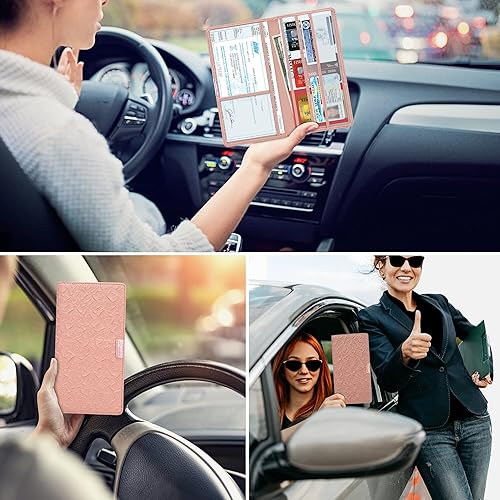 Miniatura 7 de XROZRK Organizador de guantera de vehículo, soporte de tarjeta de registro y seguro de automóvil, soporte de documentos de cuero para automóvil,