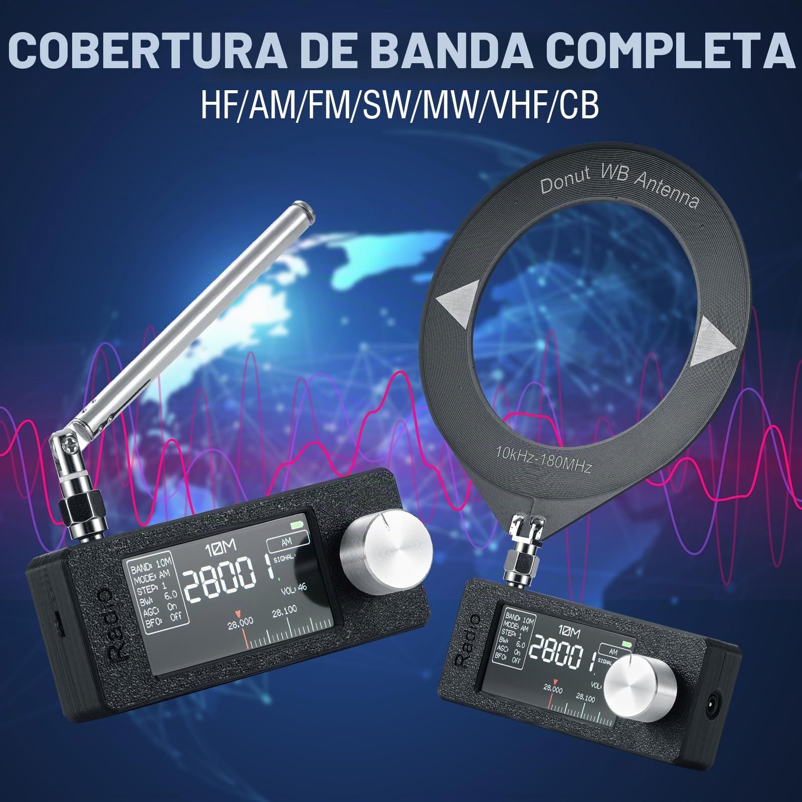 Raddy Mini Radio DSP Todo Banda con Chip Si4732, FM/SW/MW/VHF/CB con LSB/USB, Amplif. Auriculares, Tamaño Bolsillo Pantalla 1,9", Antenas Telescópica y Donut, Firmware Actualizable | Modos LSB/USB, pantalla a color de 1.9 pulgadas, amplificador de auricul