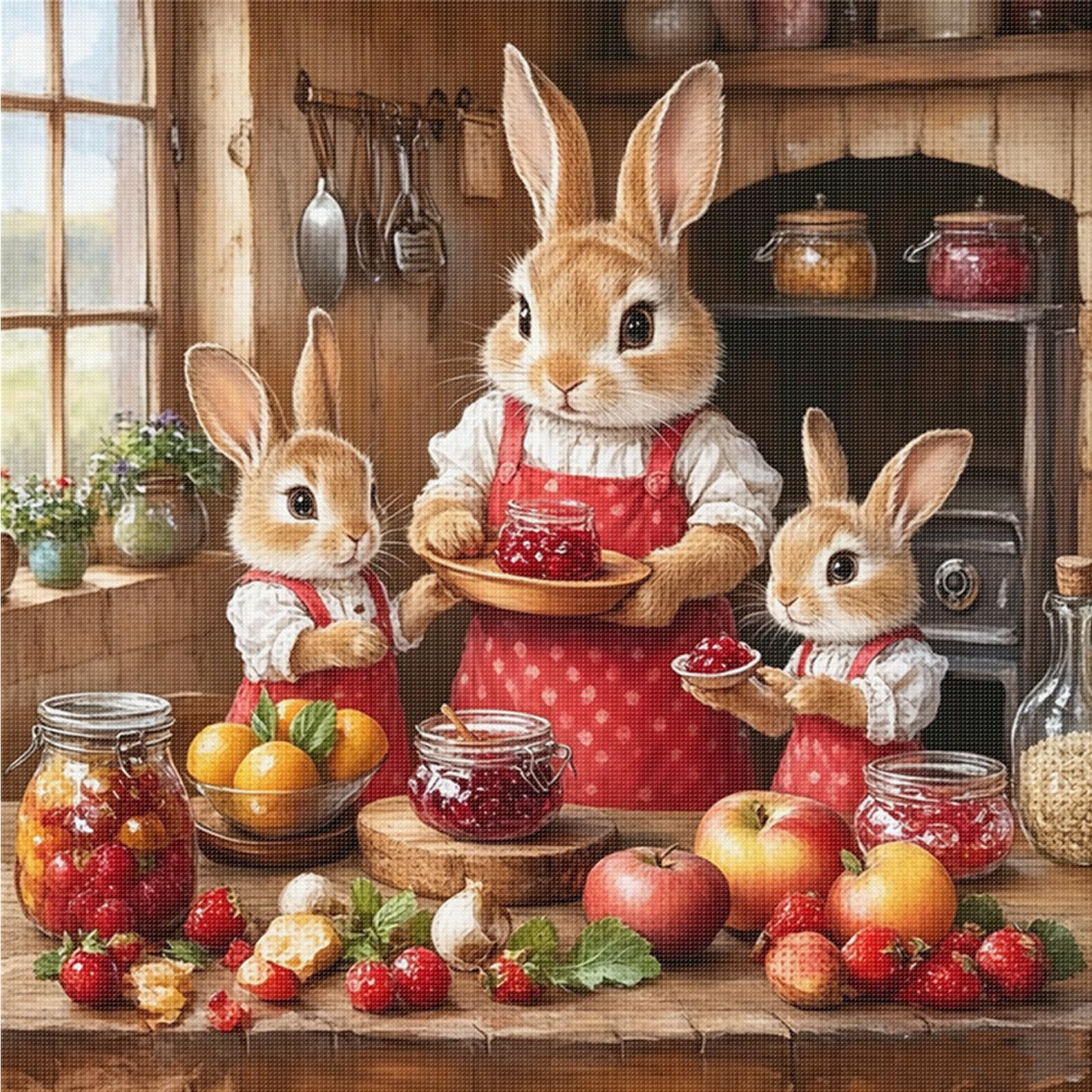 Rabbits Family 14CT Cross Stitch Kit for Beginners 15.6x15.6In