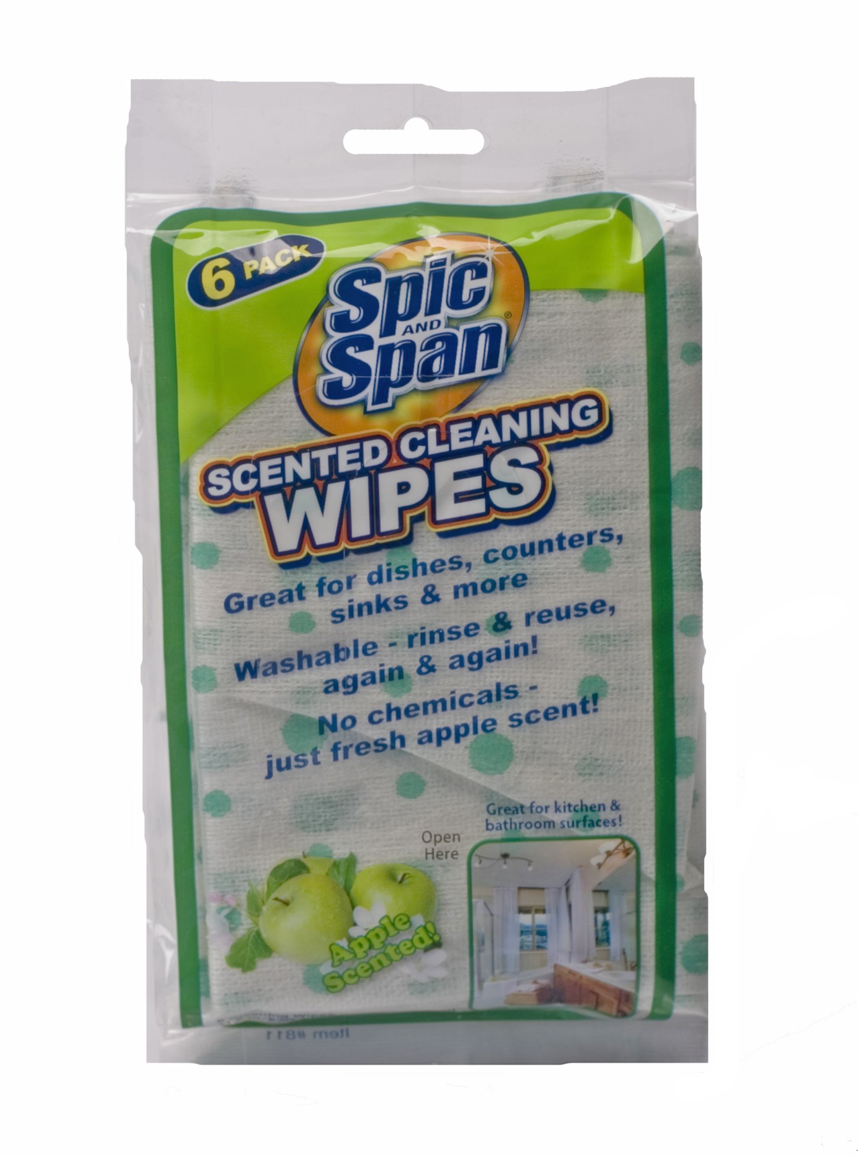 00811 Green 6.50" x 13.75" Apple Scented Dry Cleaning Wipes, (Pack of 6)