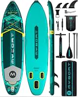 myboat Prancha de Stand Up Paddle (Sup) Inflável Extra Larga de 3,5 M X 89 Cm X 15 Cm, com Capacidade para Até 204 Kg, 3 Quilhas Removíveis, Bomba de Dupla Ação, Remo Flutuante, Bolsa Impermeável