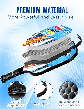 Carbon Fiber Pickleball Paddles of 2, Lightweight 7.5oz, 4 Balls