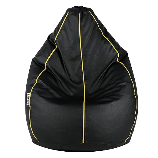 EliteXXL Classy Piping Bean Bag Filled (Bean Bag Beans/Bean Bag Fillers) Black & Yellow