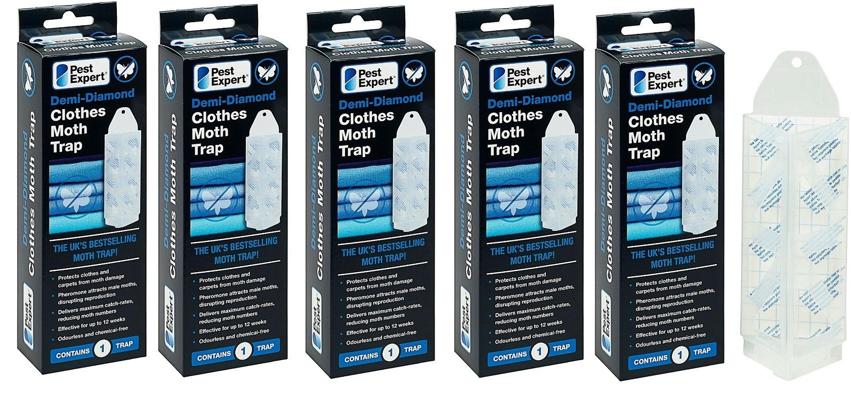 Pest Expert® Demi-Diamond Clothes Moth Pheromone Traps (5 Holders & 5 Pheromone Pads)