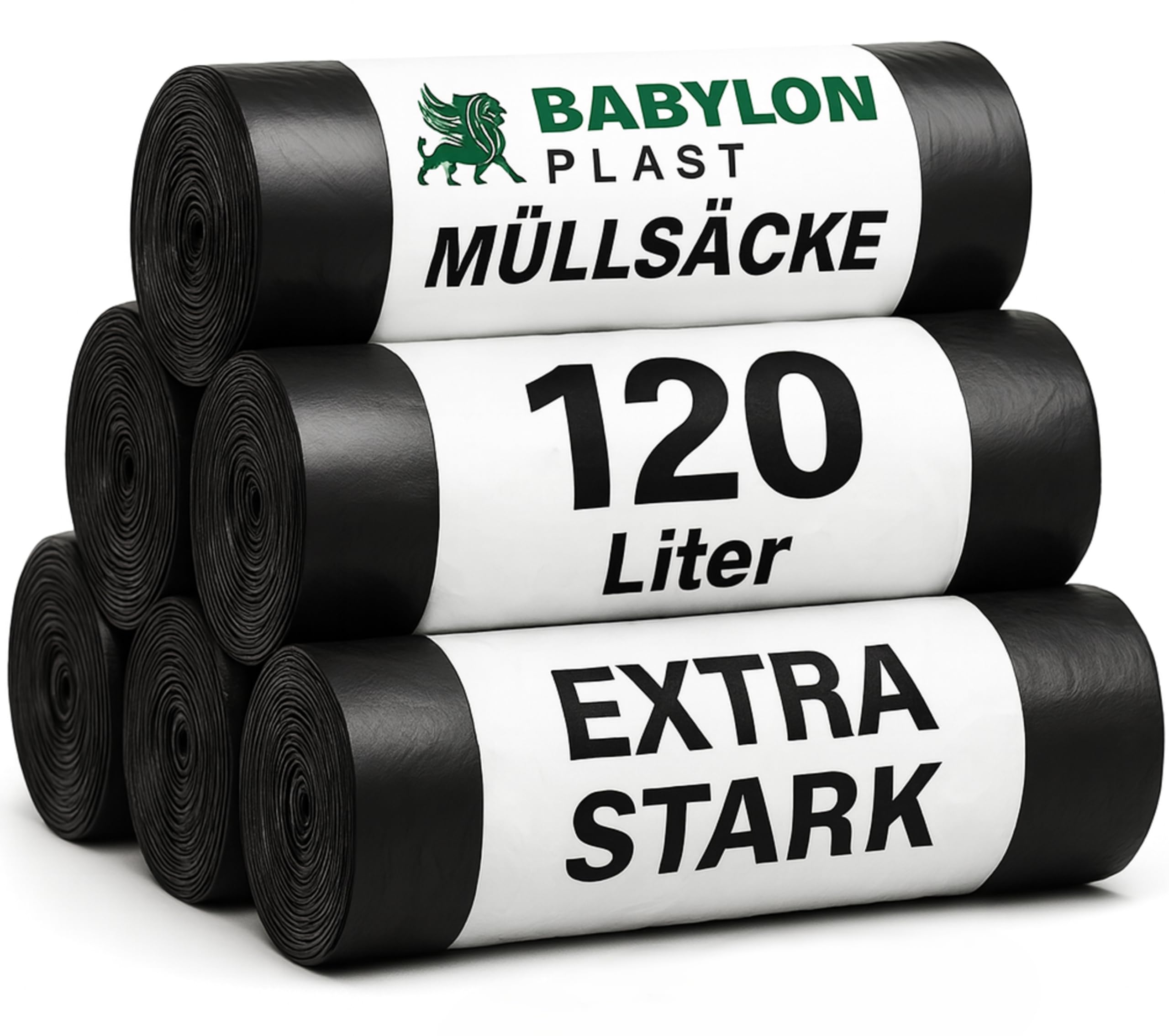 Babylonplast Worki na śmieci 120 l, bardzo mocne, czarne, stabilne, odporne na rozerwanie, 70 x 110 cm, nadają się do recyklingu i przyjazne dla środowiska, worki na odpady budowlane 70 µ/typ 100 (200