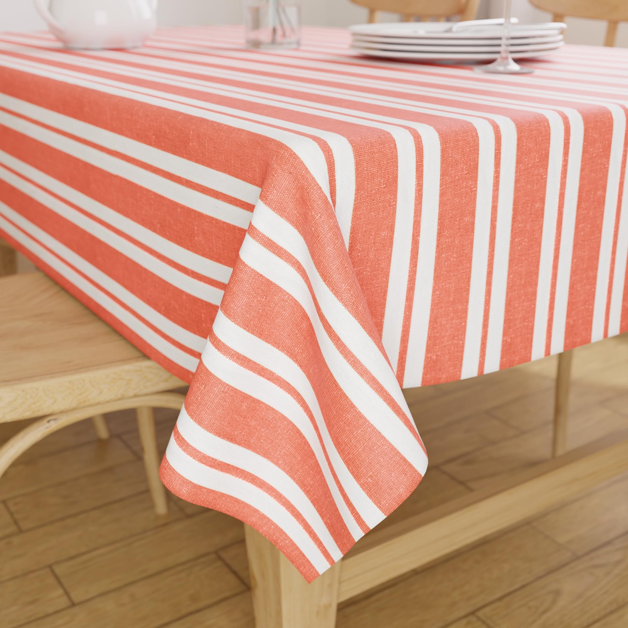 Encasa XO Dining Table Cover | 56"x94" Recycled Cotton Tablecloth | Franca Orange Stripes Design Table Cloth For Decoration - Machine Washable.