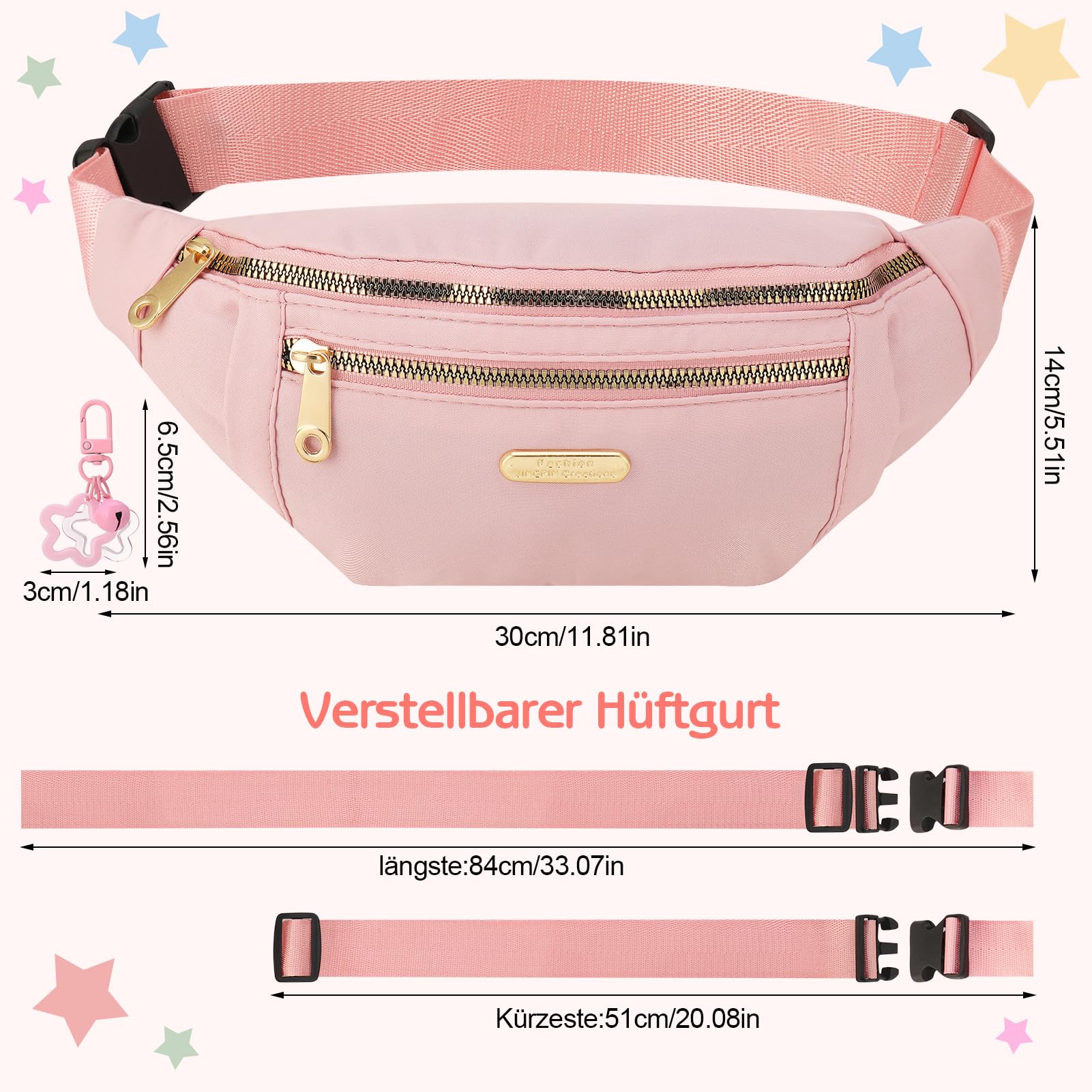 2pcs Sac Banane Femme et Homme Sac Ceinture Running pour Téléphone Portable Sacoche Banane Voyage avec Sangle Réglable pour Voyage, Sport, Cour se à Pied, Randonnée, Rose et Noir