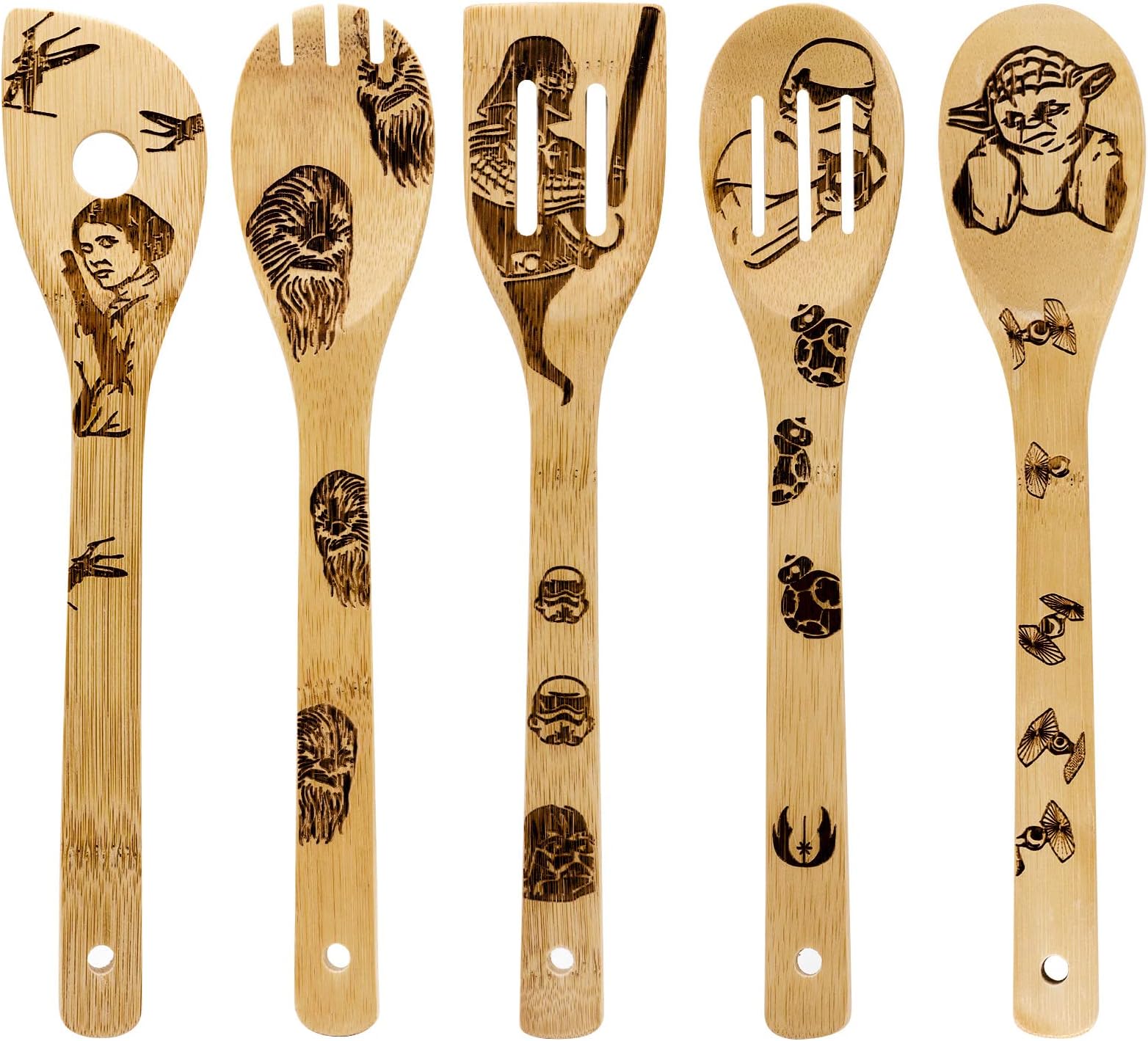 Star War Wooden Spoons Kitchen Cooking Utensils, Wooden Bamboo Utensil Set for Cooking, Heat Resistant for Non-Stick Cookware - Best Kitchen Gifts (5PCS)
