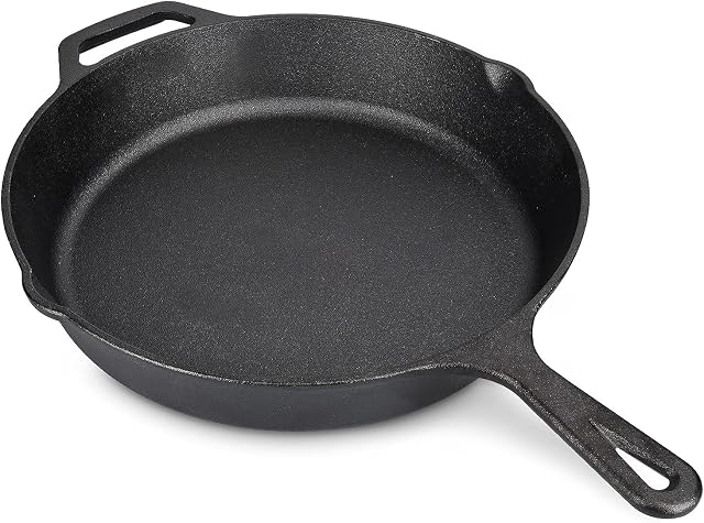 Navaris Cast Iron Skillet Pan - Pre-Seasoned 2 Handle Cast Iron Frying Pan Skillet for Oven, Stove, Barbecue, Campfire Cooking - 25 cm / 10 Inch