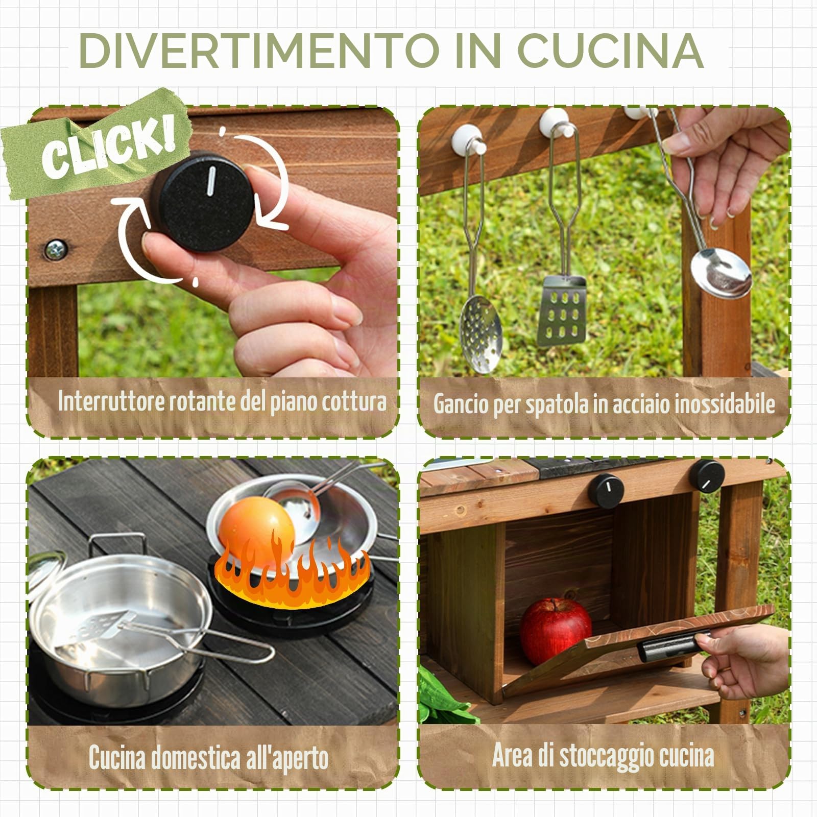 WOODENFUN Cucina giocattolo in legno per bambini