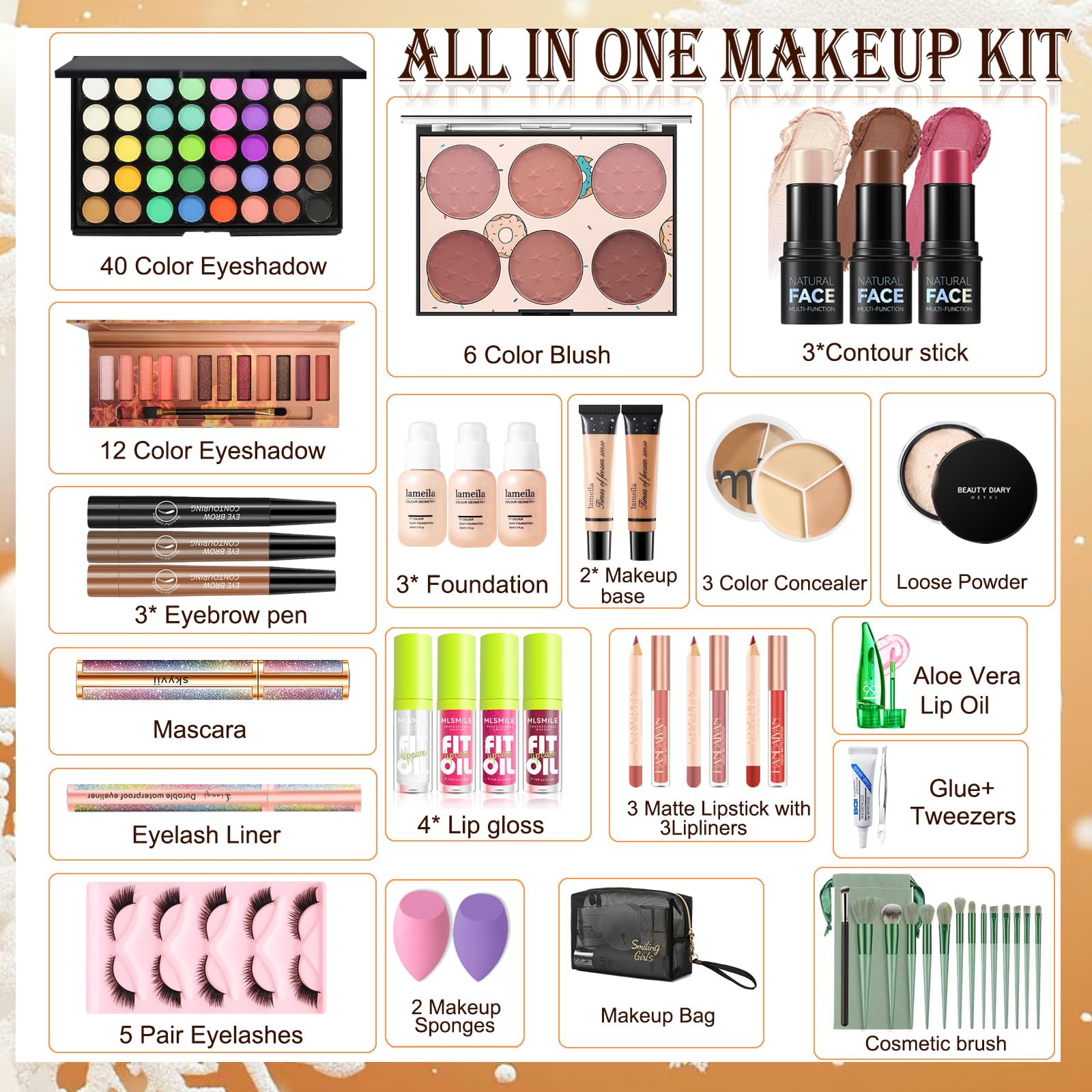Kit de maquillage pour adolescentes & femmes, kit de maquillage de voyage, ensemble de maquillage portable pour débutants et professionnels, ensemble cosmétique comprenant fond de teint-02 Style