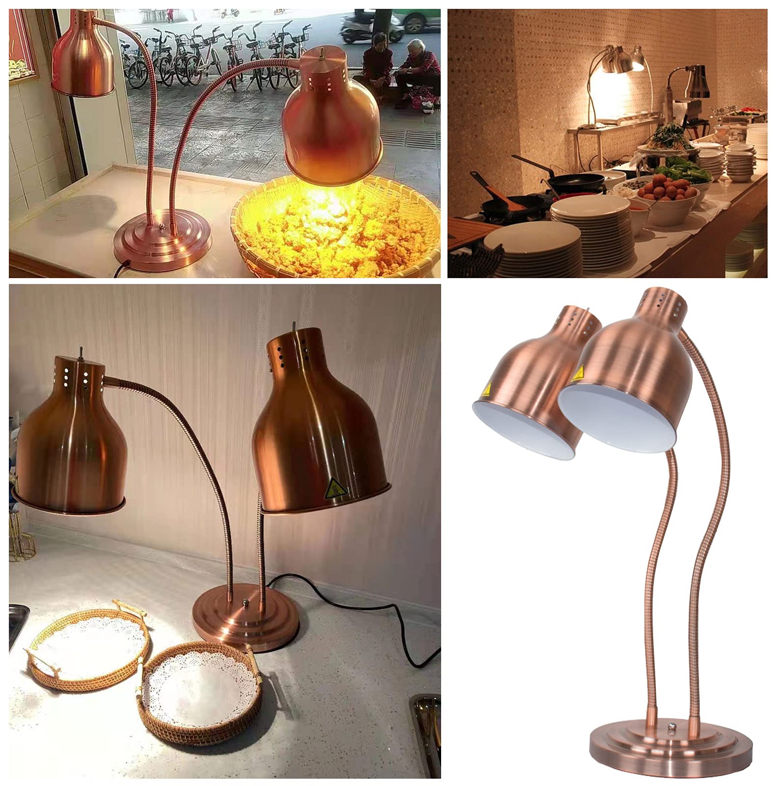 Lampada a Calore Alimentare Commerciale Doppia Testa Scaldavivande, Lampade Riscaldanti Buffet Esibire Scalda Vivande per Cibo Riscaldante, Paralume Regolabile