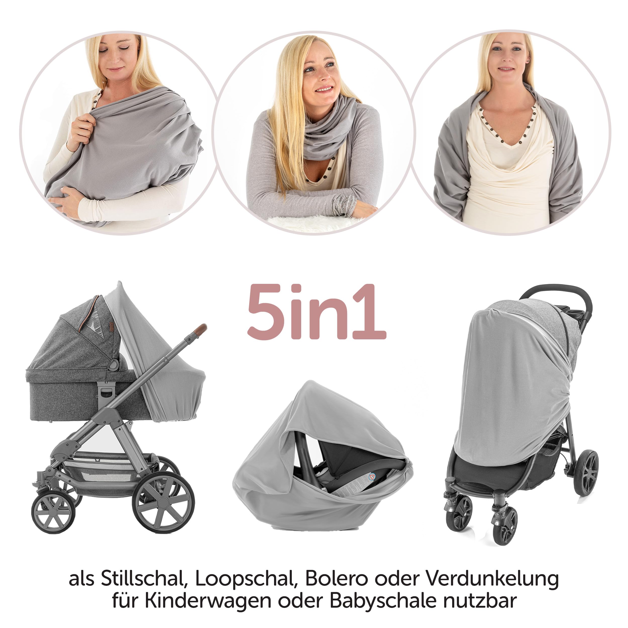 LaLoona Stillschal, atmungsaktives Stilltuch für unterwegs - Abdeckung/Tuch zum Stillen - Still-Loop/Bolero aus Baumwolle - Grau