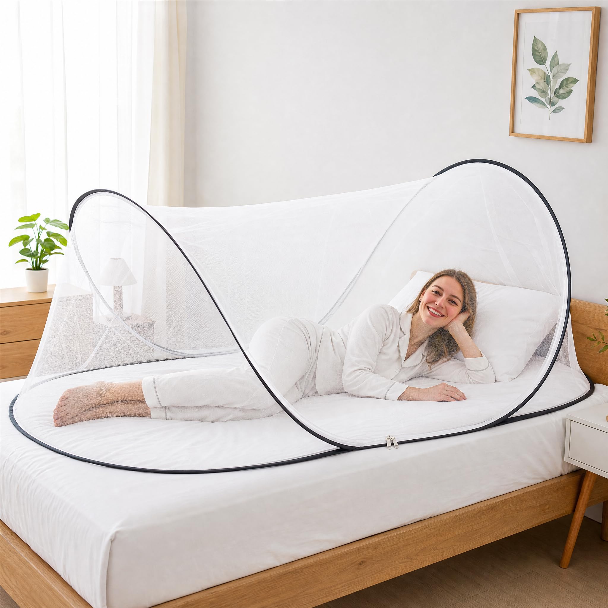 Camping Mosquito Net Single Pop Up Portable Mosquito Net travel Adjustable Single Bed Mosquitos Net with Zip for Camping, Travel, Bedroom, Breathable Insect Protection Shelter for Adults & Kids