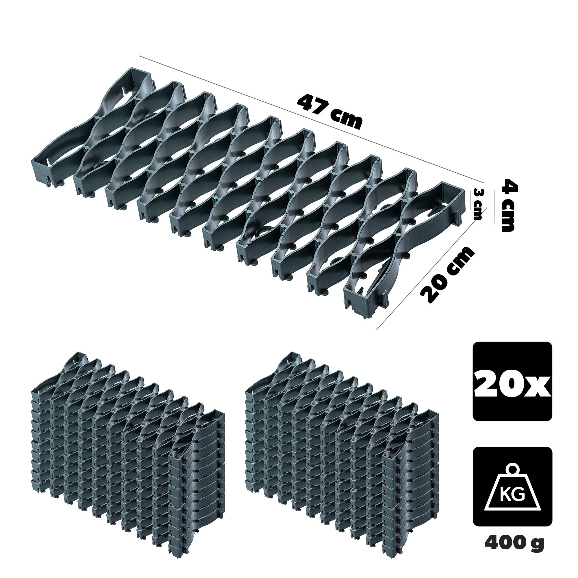 KADAX 20 rejillas de protección de césped para robot cortacésped, 47 x 20 cm, rejilla de césped para proteger contra daños causados por robots cortacésped, placas de plástico (verde)