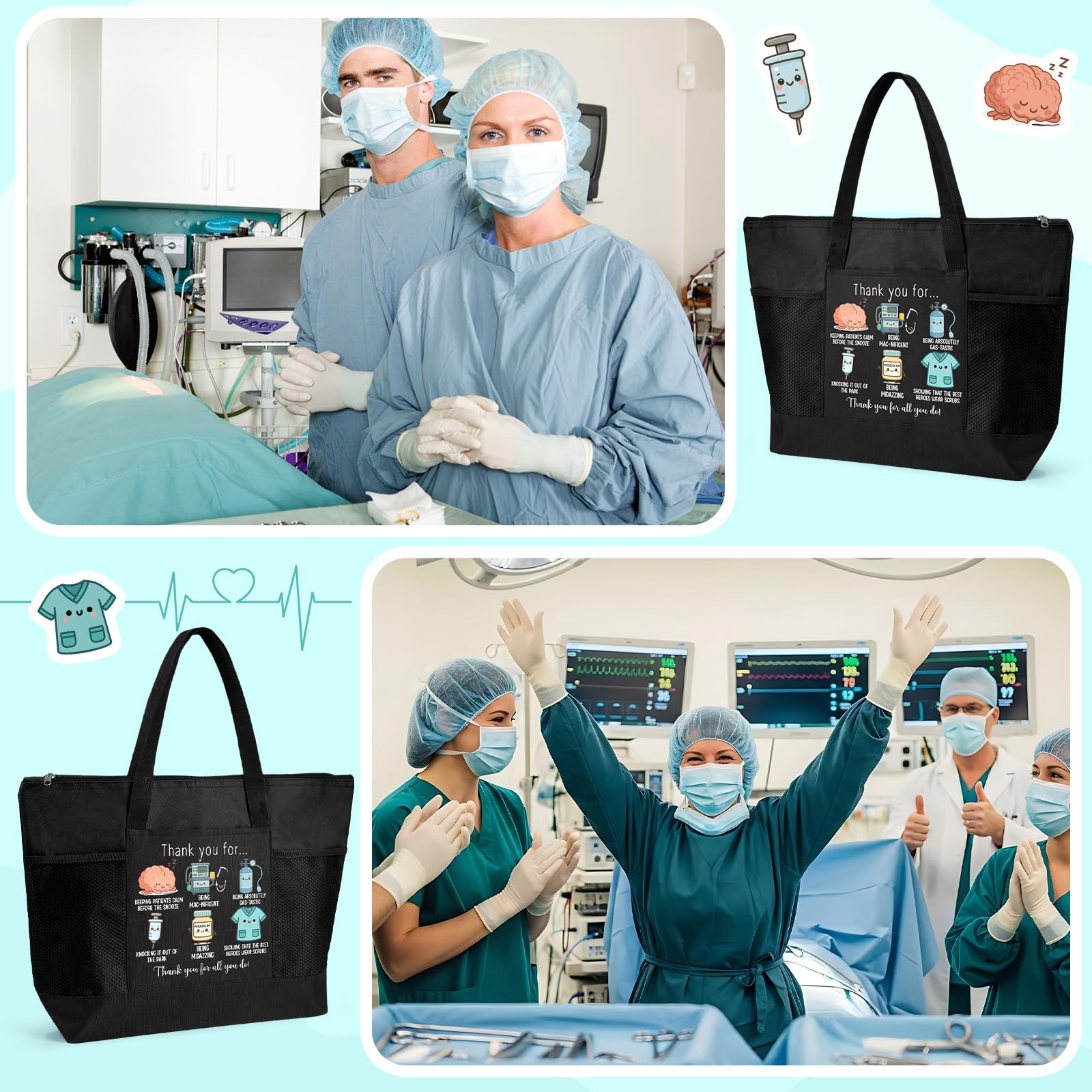 10 Pcs Anesthetist Appreciation Tote Bags for Women Men Thank You Crna Gifts for Nurse Anesthesiology Work Office