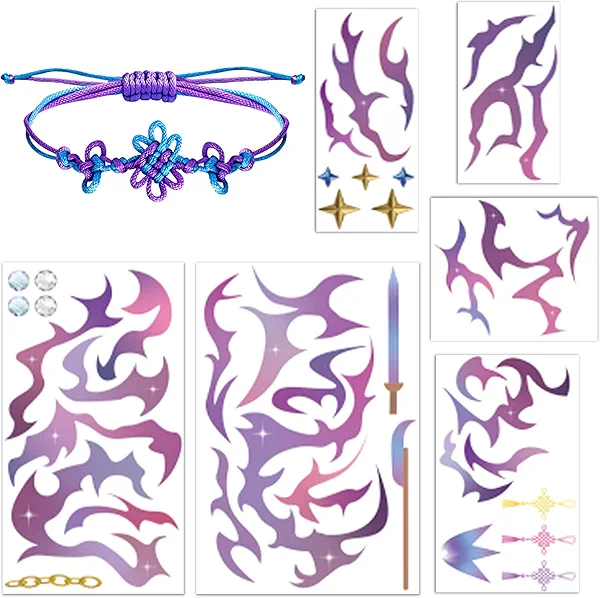 2pcs Costume Accessories Tattoos Stickers with Knot Bracelet, Anime Merch Temporary Tattoos Cosplay Party Supplies Favor Gifts for Halloween Fans